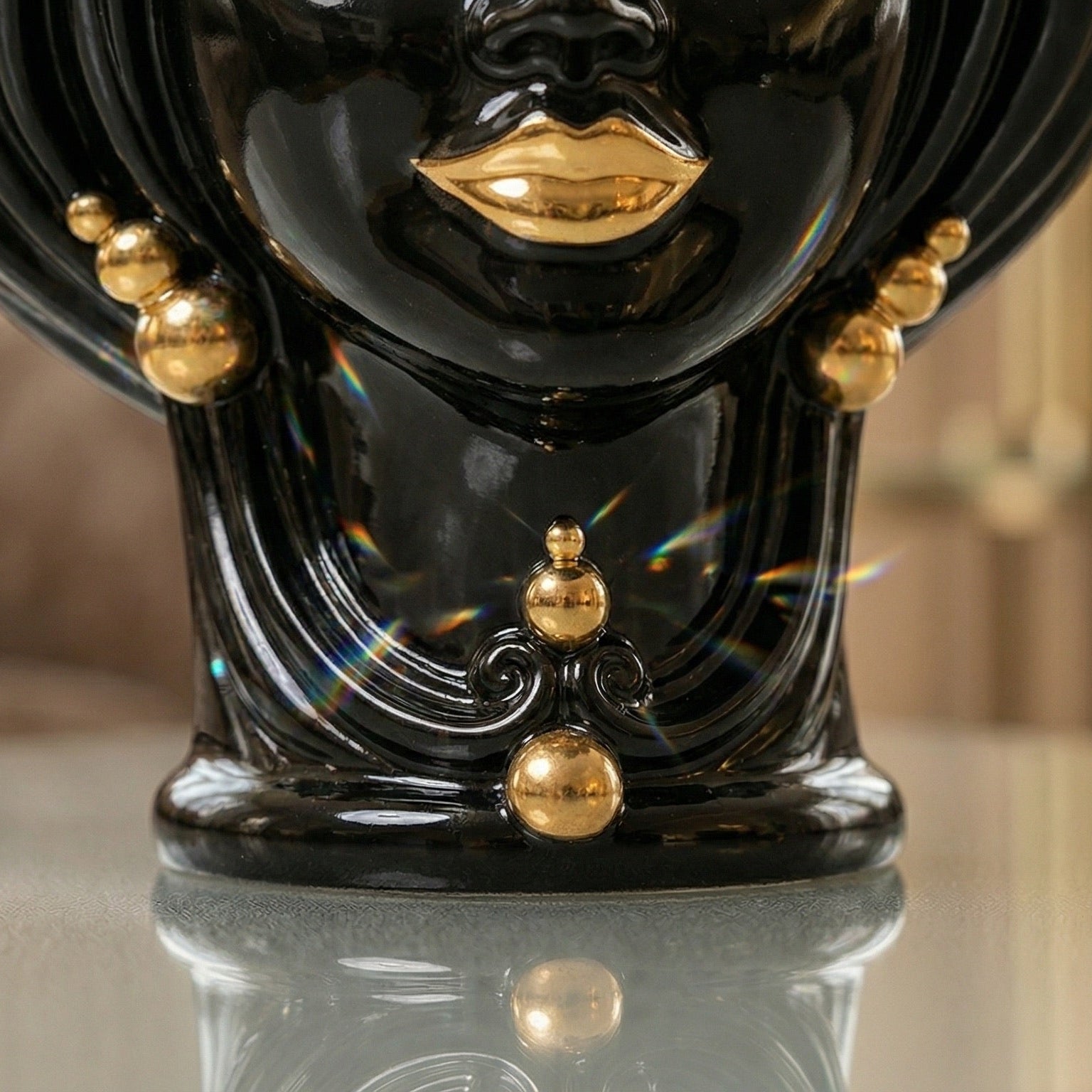 Testa di Moro Vase H 30 cm / 11.8", Woman, Black and Gold – Testa di Moro from Caltagirone, Sicily