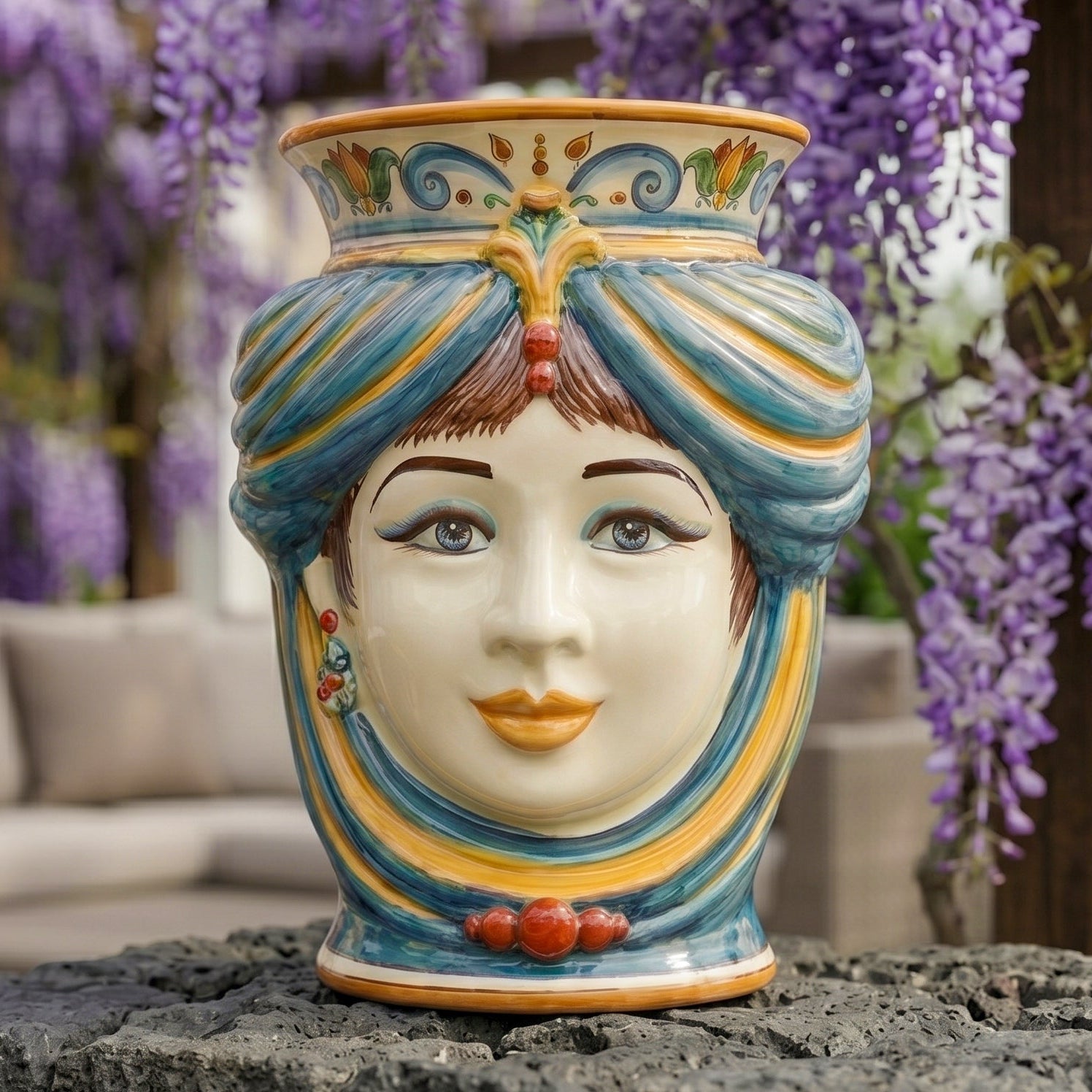 Testa di Moro Female without crown H 33 cm / 13" in Caltagirone Ceramic — Decoro Sicily