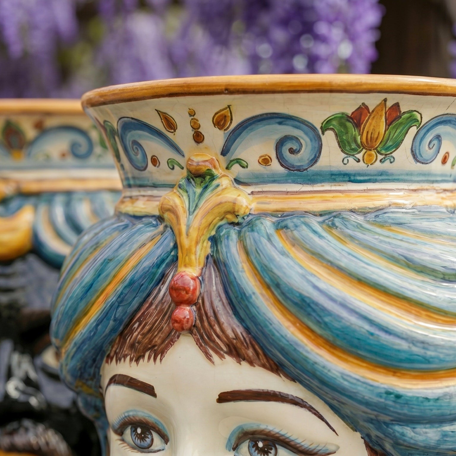 Testa di Moro Female without crown H 33 cm / 13" in Caltagirone Ceramic — Decoro Sicily