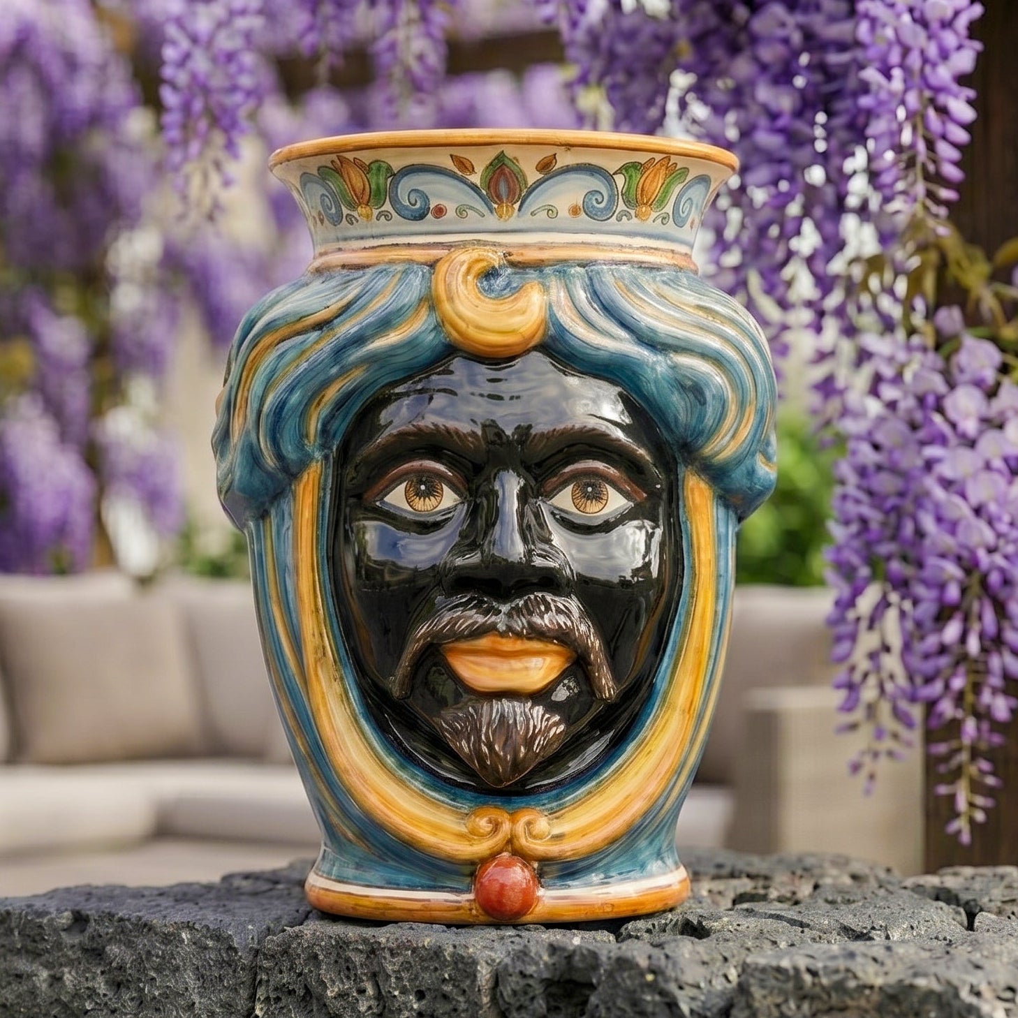 Testa di Moro Male without crown H 33 cm / 13" in Caltagirone Ceramic — Decoro Sicily