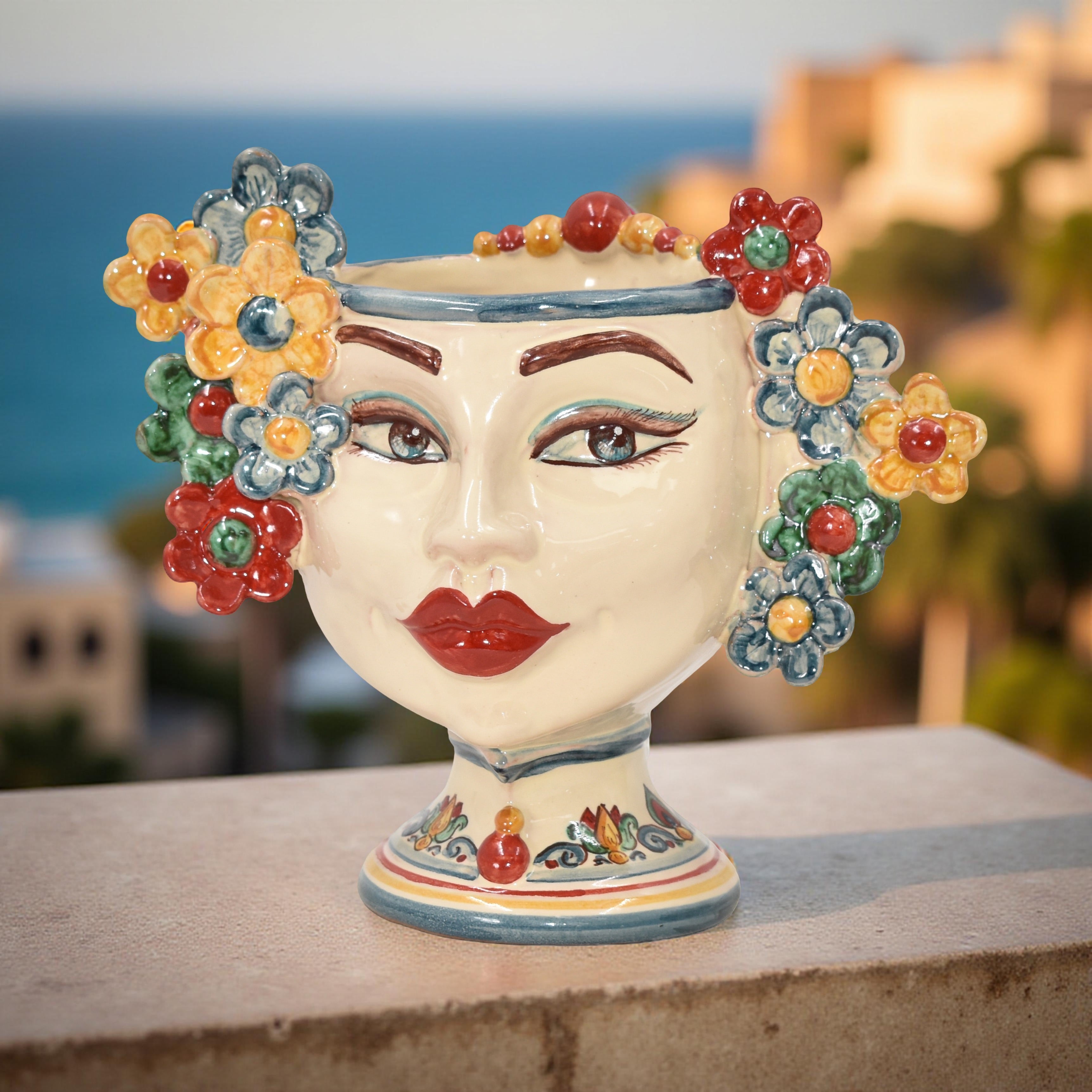 Head h 20 w/flowers w/expression red lips sicily decoration female