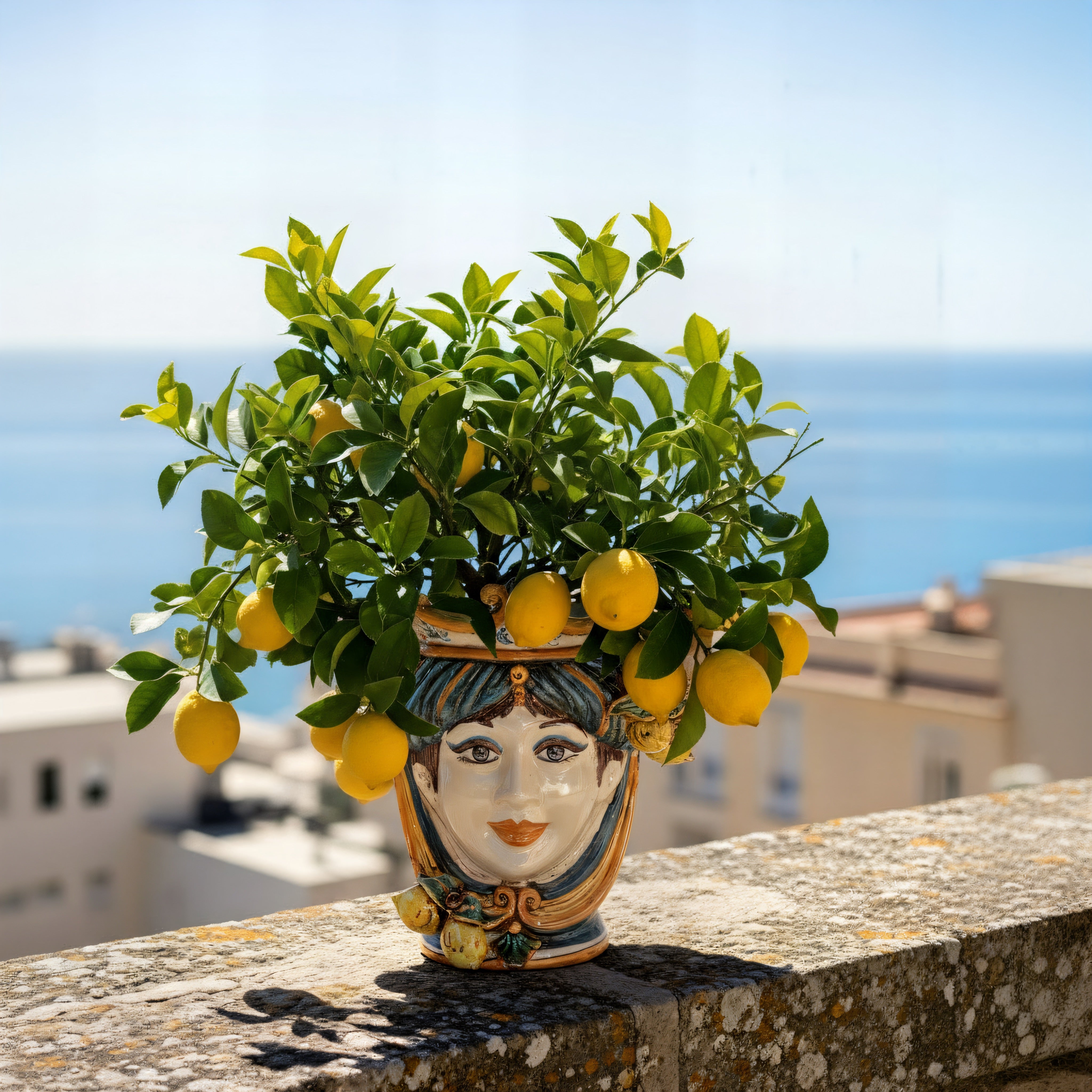 Ceramic Head with lemons h 25 blu/orange female