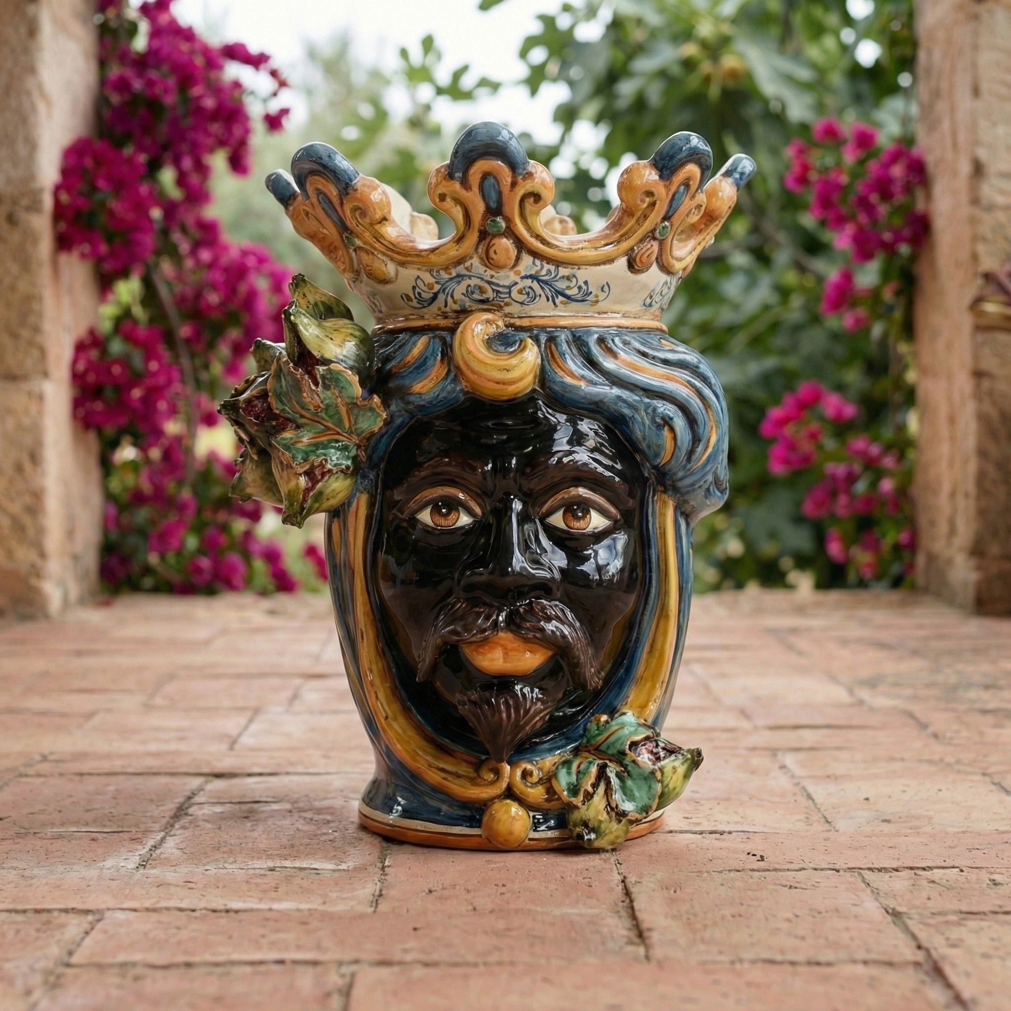 Ceramic Head with figs h 40 blu/orange male