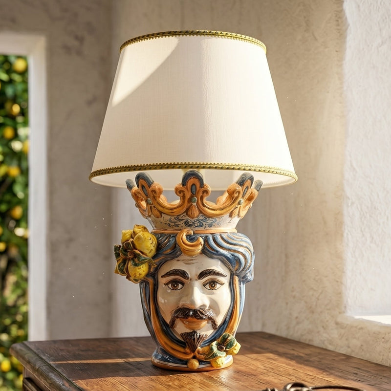 Ceramic Head with lemons h 40 blu/orange male