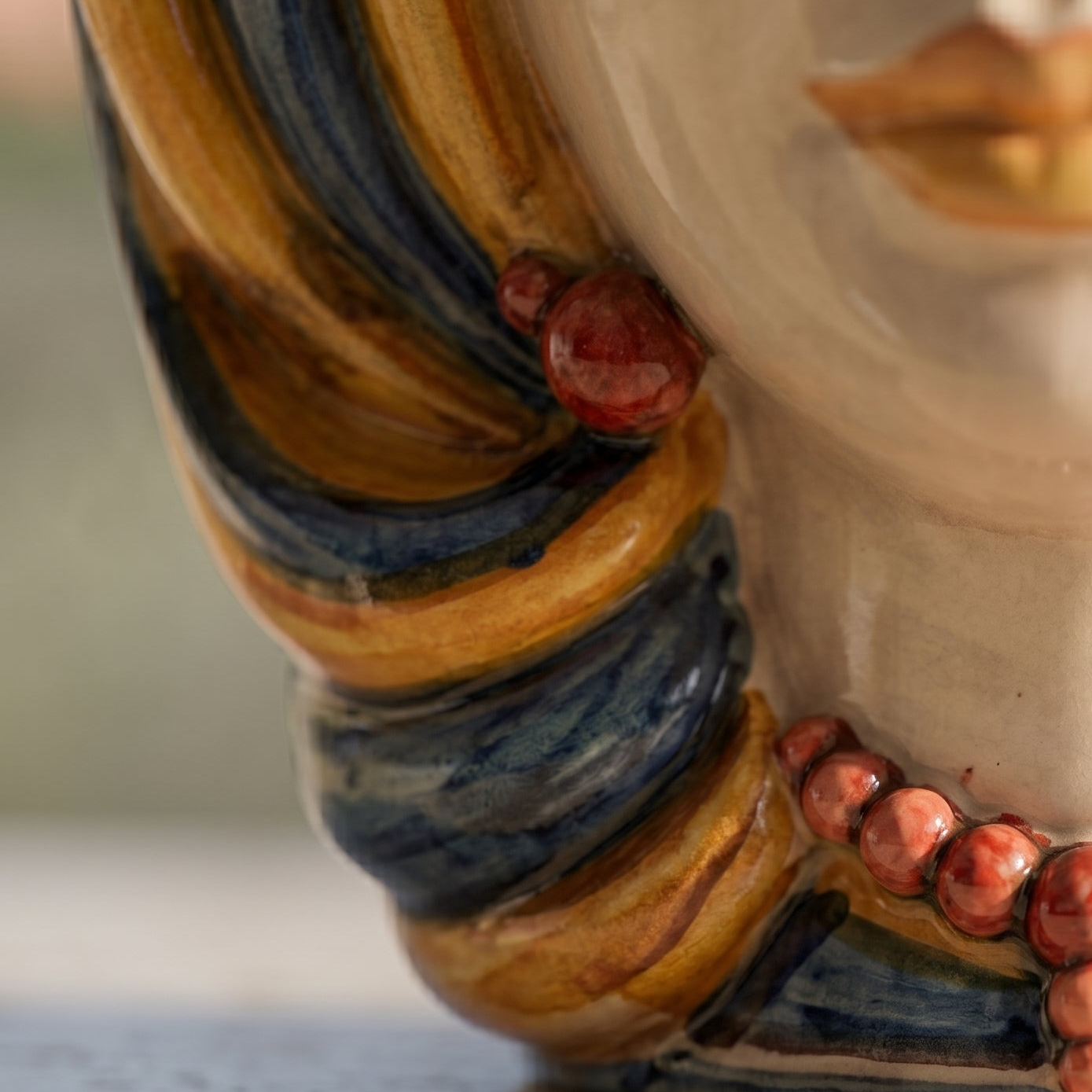 Italian Ceramic Lamp H 65 cm / 25.6", Woman, Blue and Orange – Italian ceramic from Caltagirone, Sicily