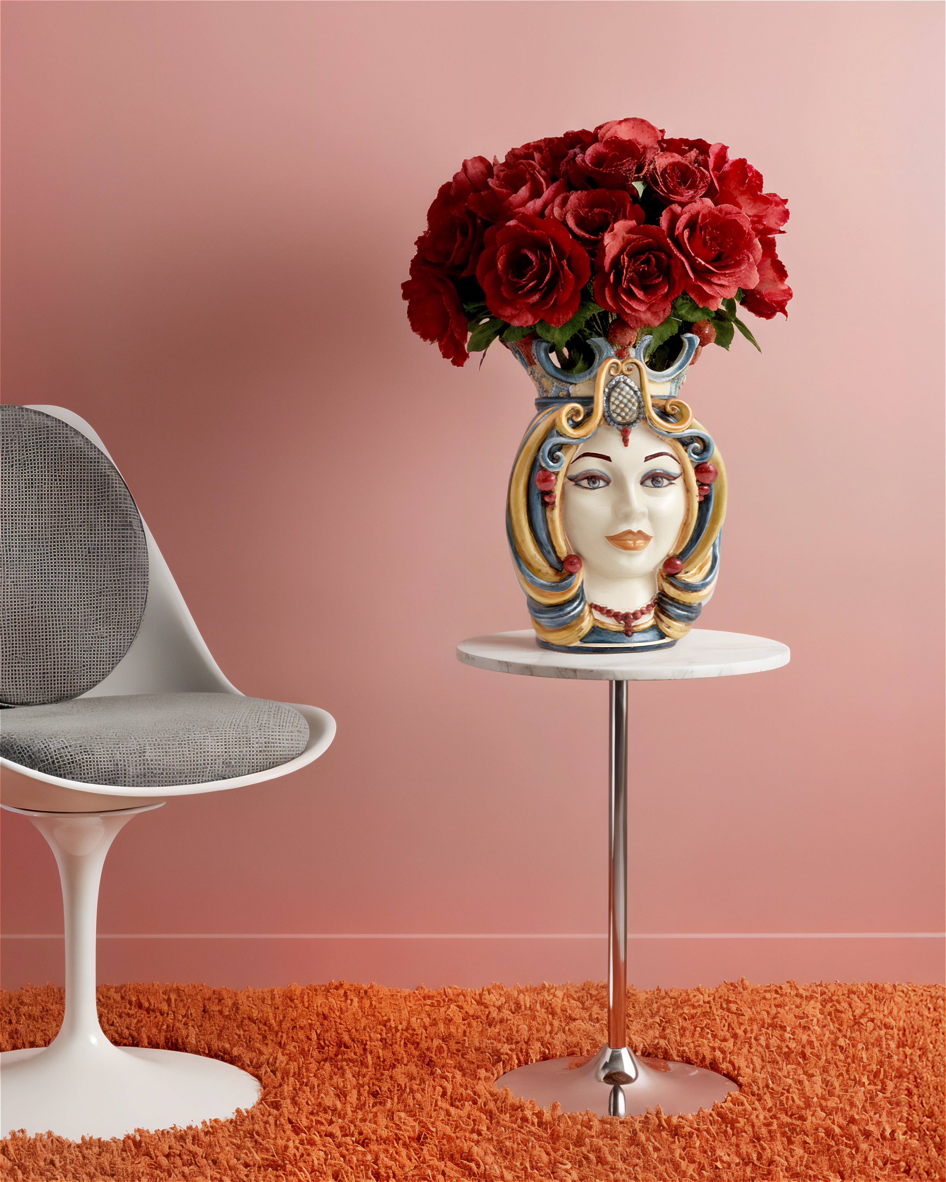 Ceramic Head of Sicily h 38 blu and orange female - Sofia Ceramiche artistic Ceramics