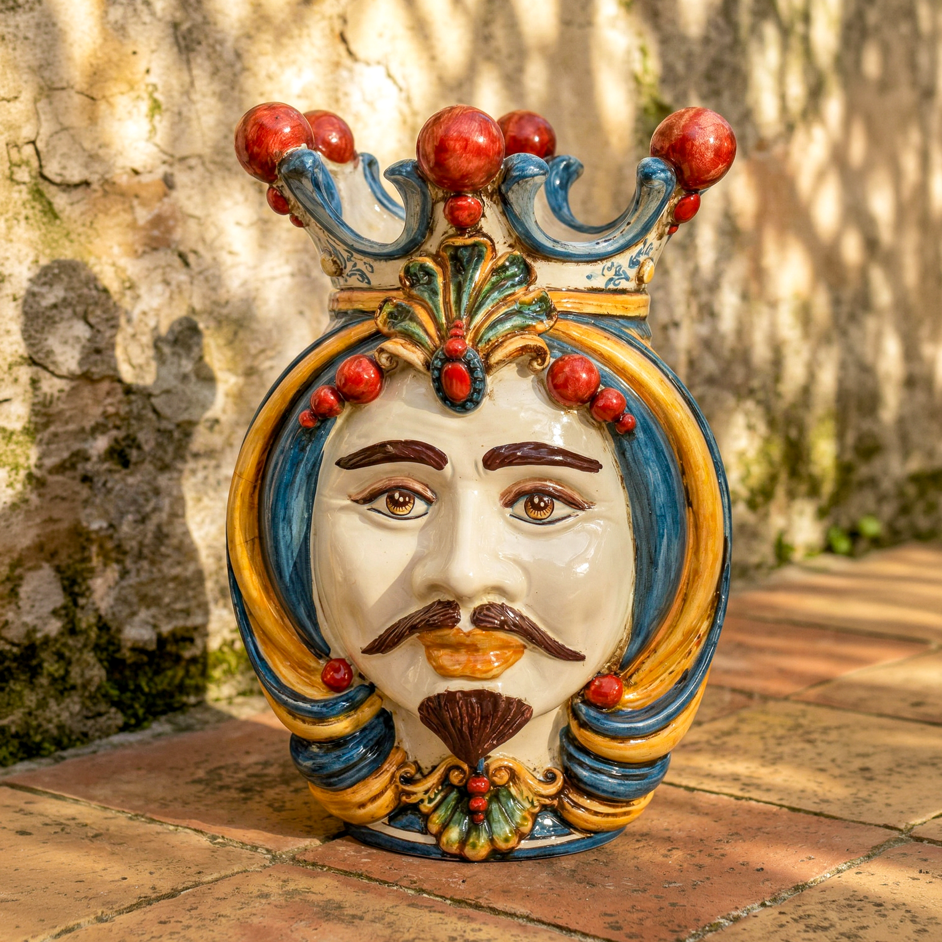 Moor's Head Vase H 38 cm / 15", White Man, Decoro Sicily – Testa di Moro from Caltagirone, Sicily