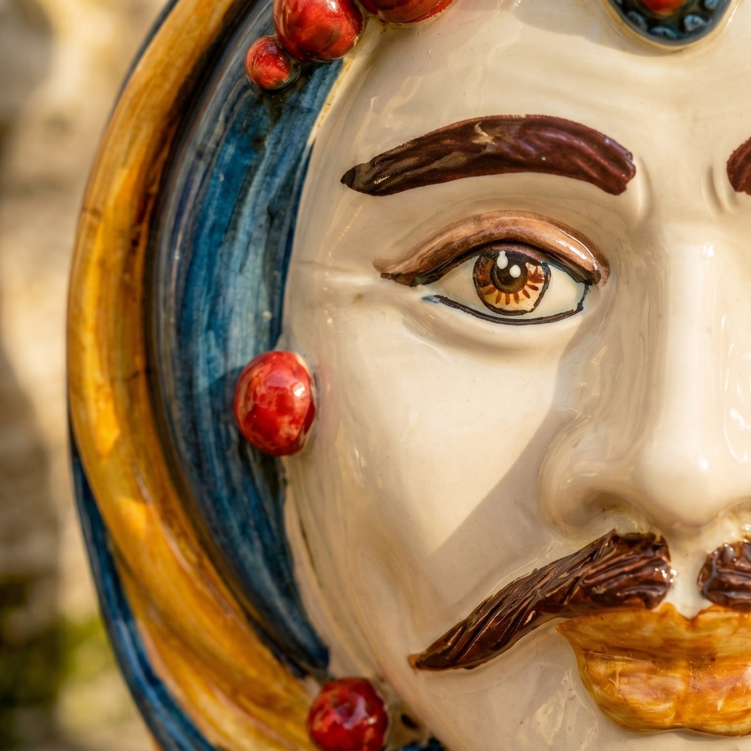 Moor's Head Vase H 38 cm / 15", White Man, Decoro Sicily – Testa di Moro from Caltagirone, Sicily