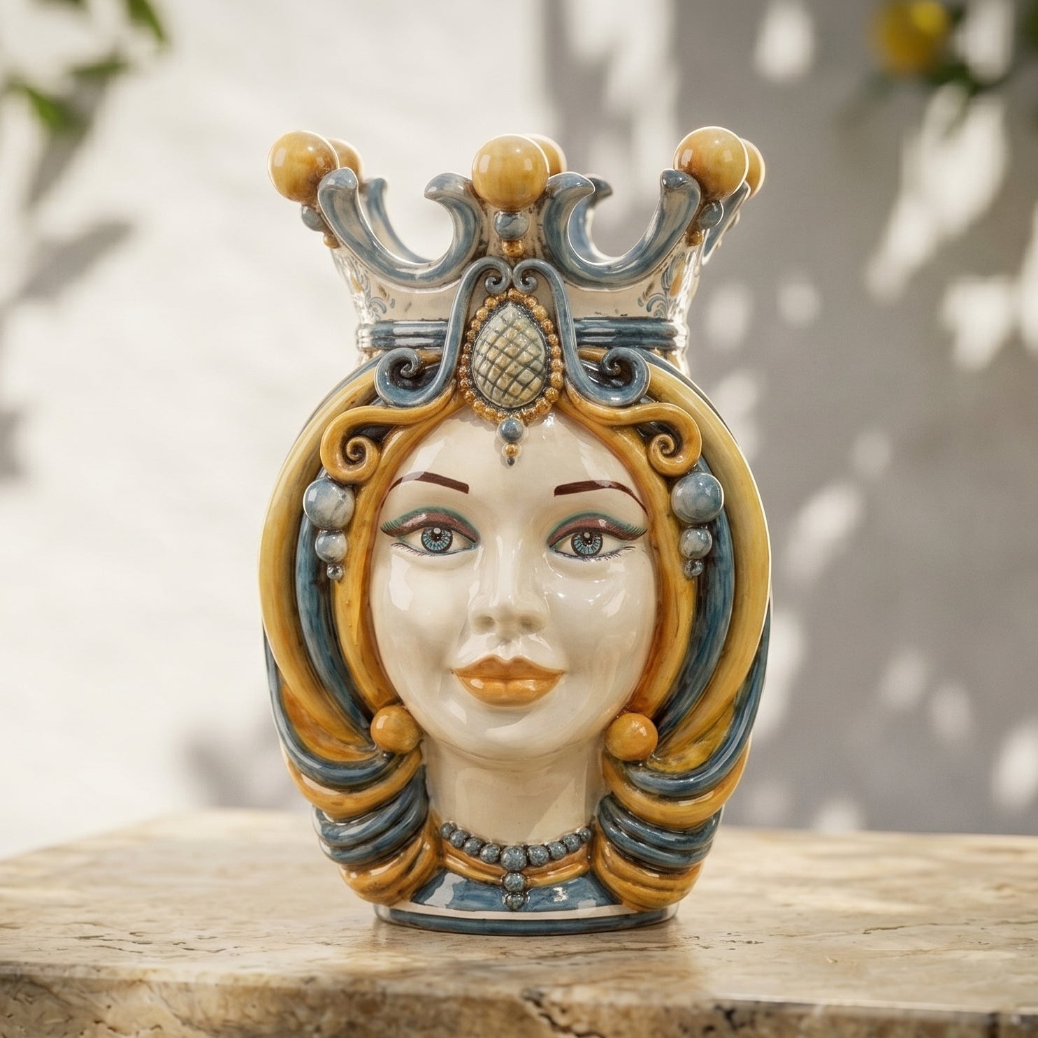 Ceramic vase Head h 38 blu and orange female - Sofia Ceramiche artistic Ceramics