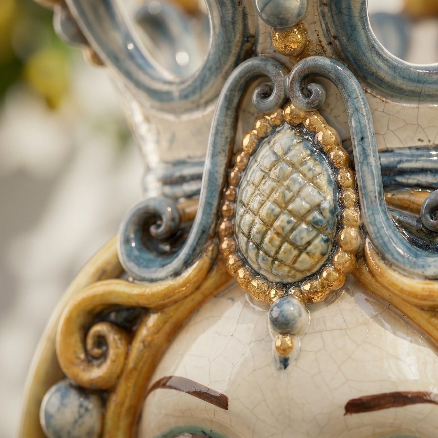 Ceramic vase Head h 38 blu and orange female - Sofia Ceramiche artistic Ceramics