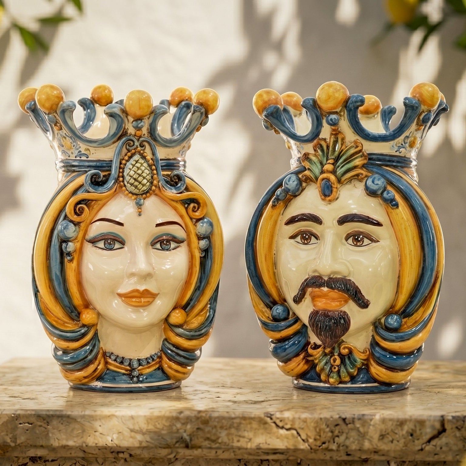 Ceramic vase Head h 38 blu and orange female - Sofia Ceramiche artistic Ceramics