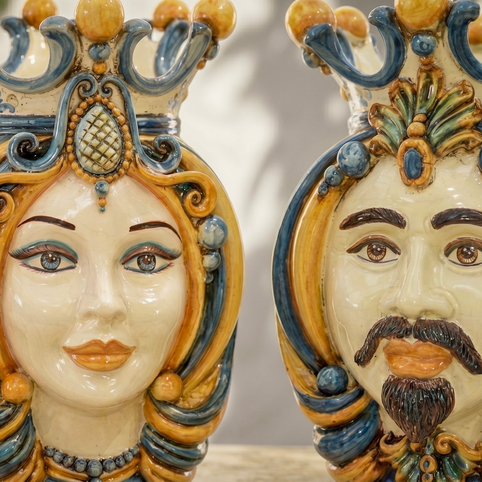 Ceramic vase Head h 38 blu and orange female - Sofia Ceramiche artistic Ceramics