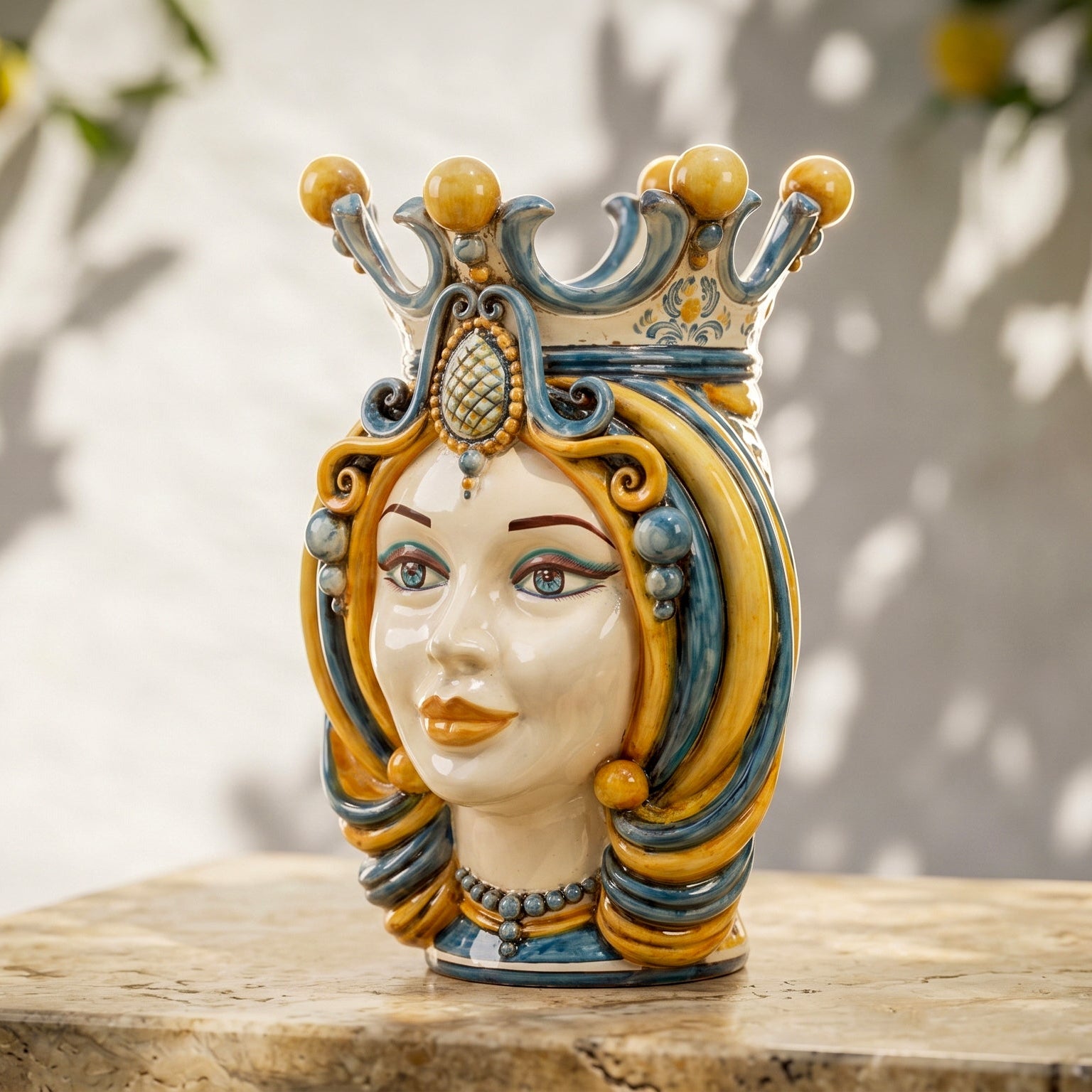 Ceramic vase Head h 38 blu and orange female - Sofia Ceramiche artistic Ceramics