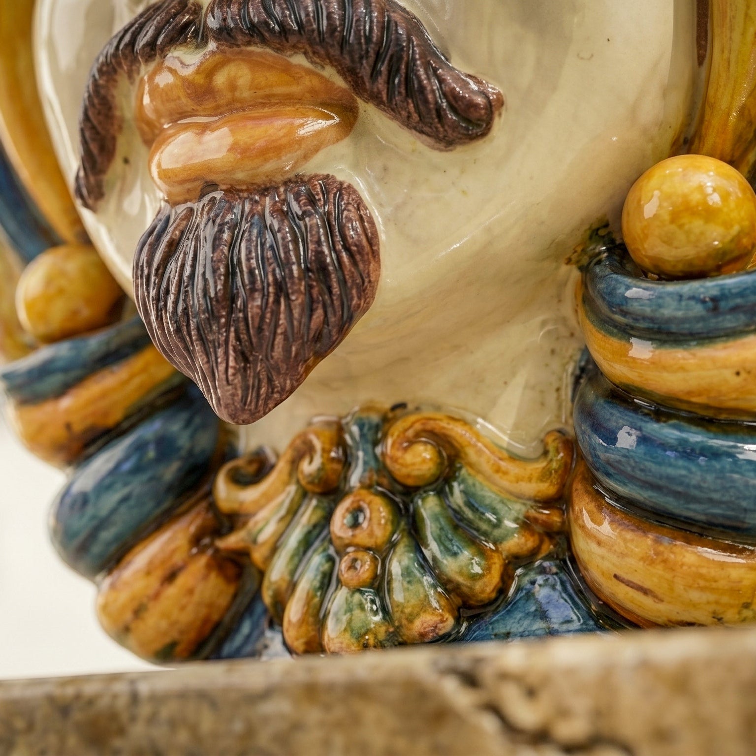 Sicilian Head Vase H 38 cm / 15", White Man, Blue and Orange – Testa di Moro from Caltagirone, Sicily