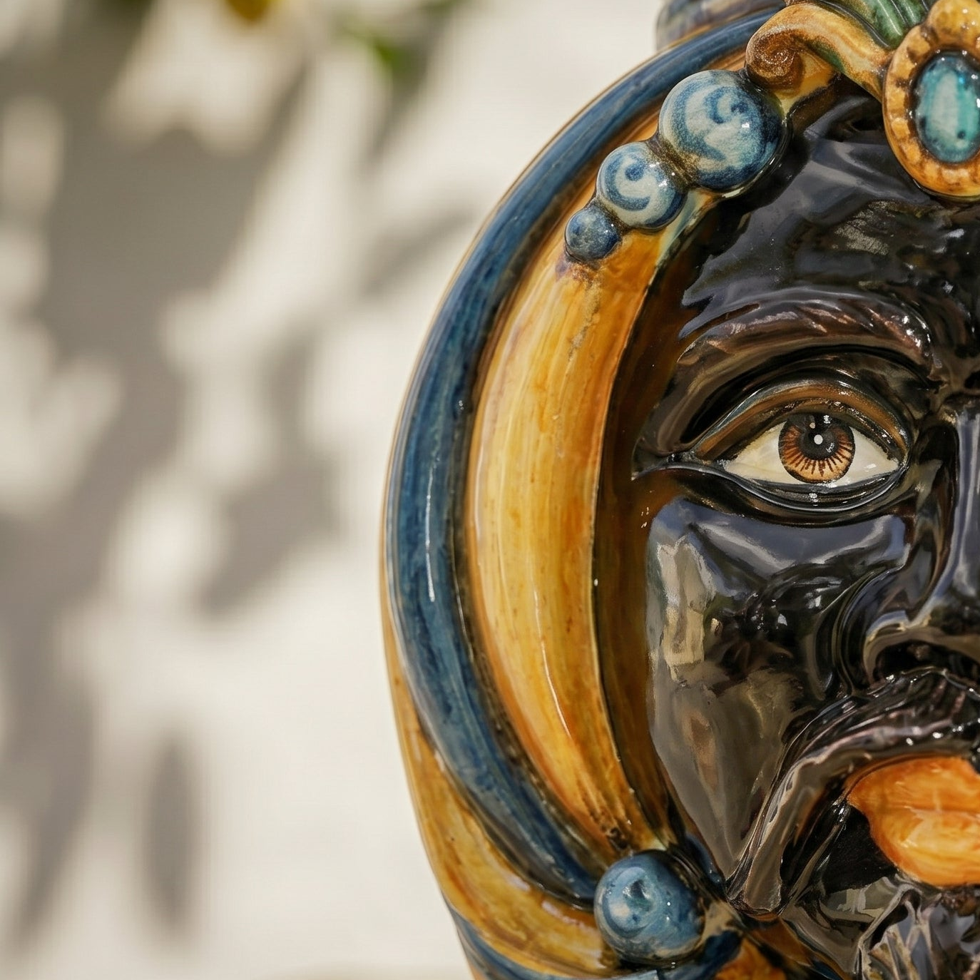 Sicilian Moor's Head H 38 cm / 15", Moro Man, Blue and Orange – Testa di Moro from Caltagirone, Sicily