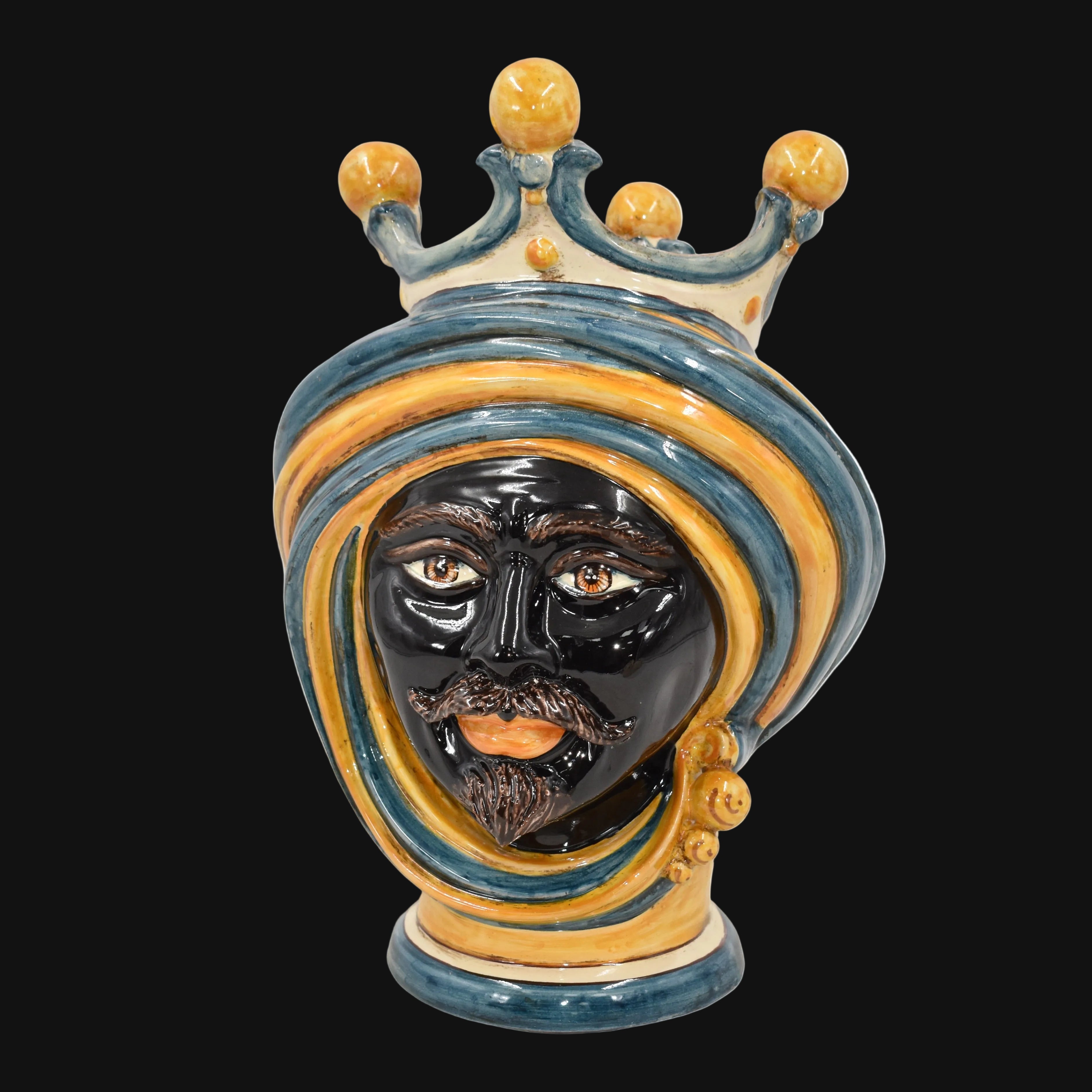 Sicilian Moor's Head H 30 cm / 11.8", Moro Man, Blue and Orange – Testa di Moro from Caltagirone, Sicily
