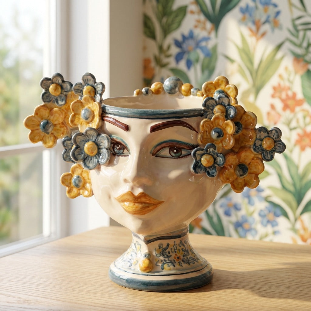 Moor's head h 20 cm Flowers line blue and orange decoration