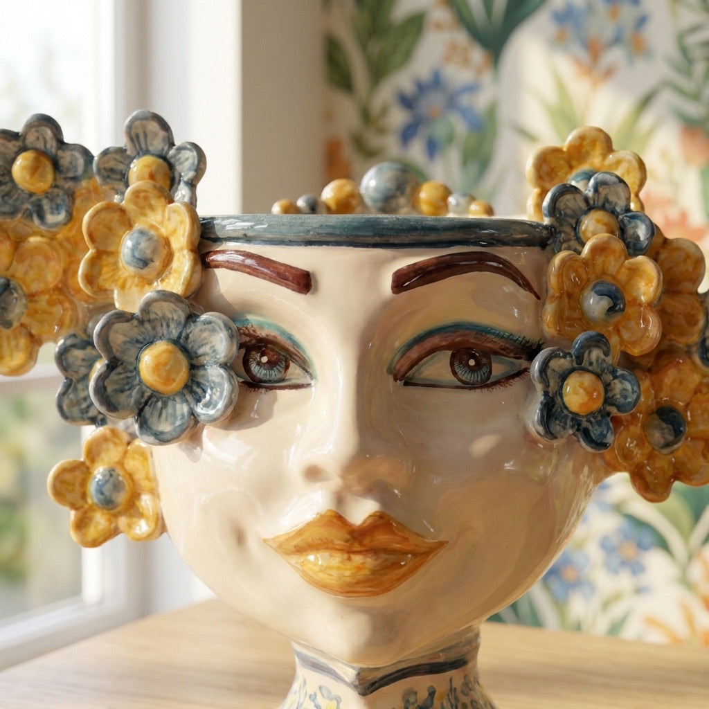 Moor's head h 20 cm Flowers line blue and orange decoration