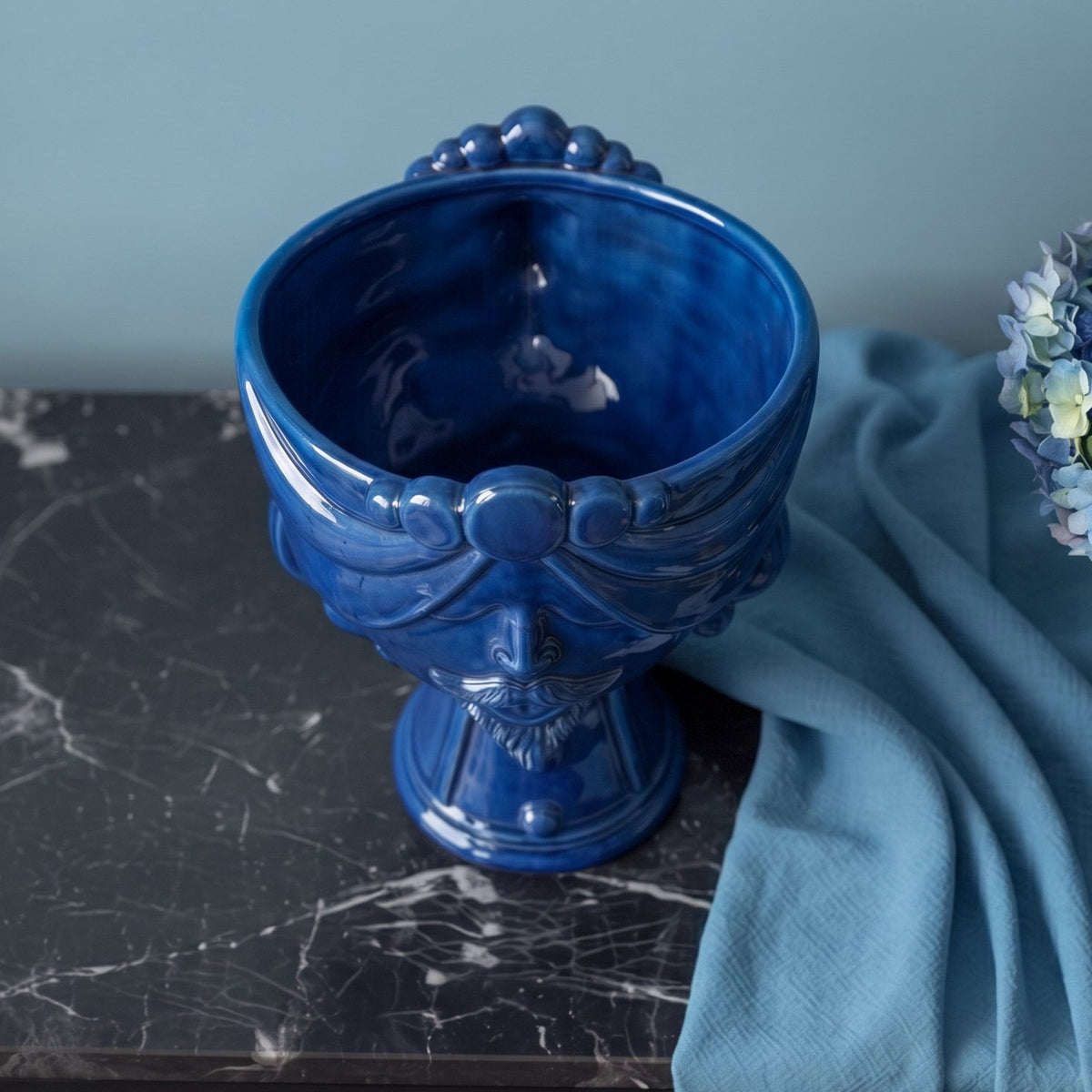 Zahira Moor's Head Vase H 30 cm / 11.8", Male, Deep Blue – Testa di Moro from Caltagirone, Sicily