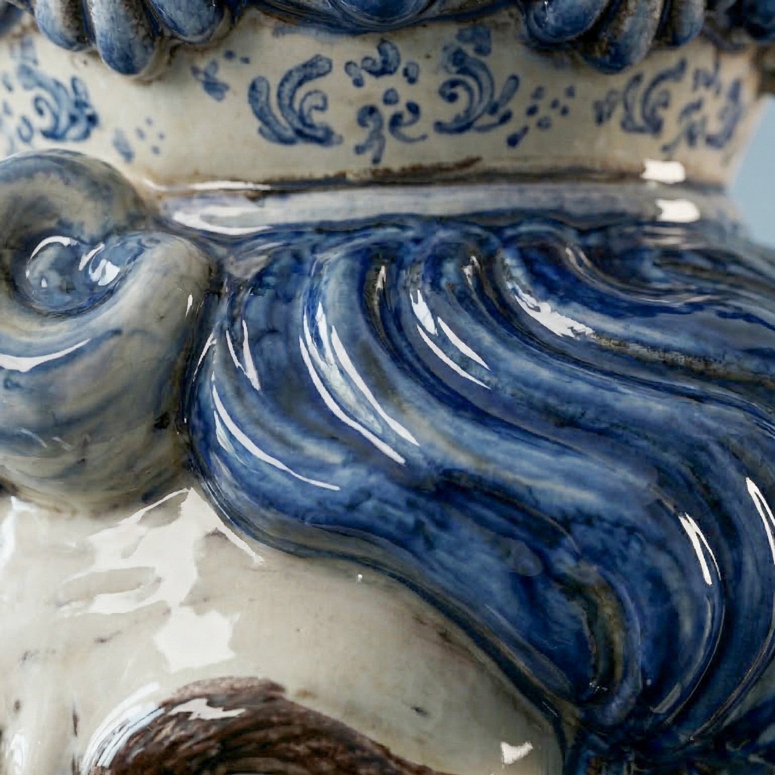 Moor's Head Vase Candle Holder H 40 cm / 15.7", White Man, Mono Blue – Testa di Moro from Caltagirone, Sicily