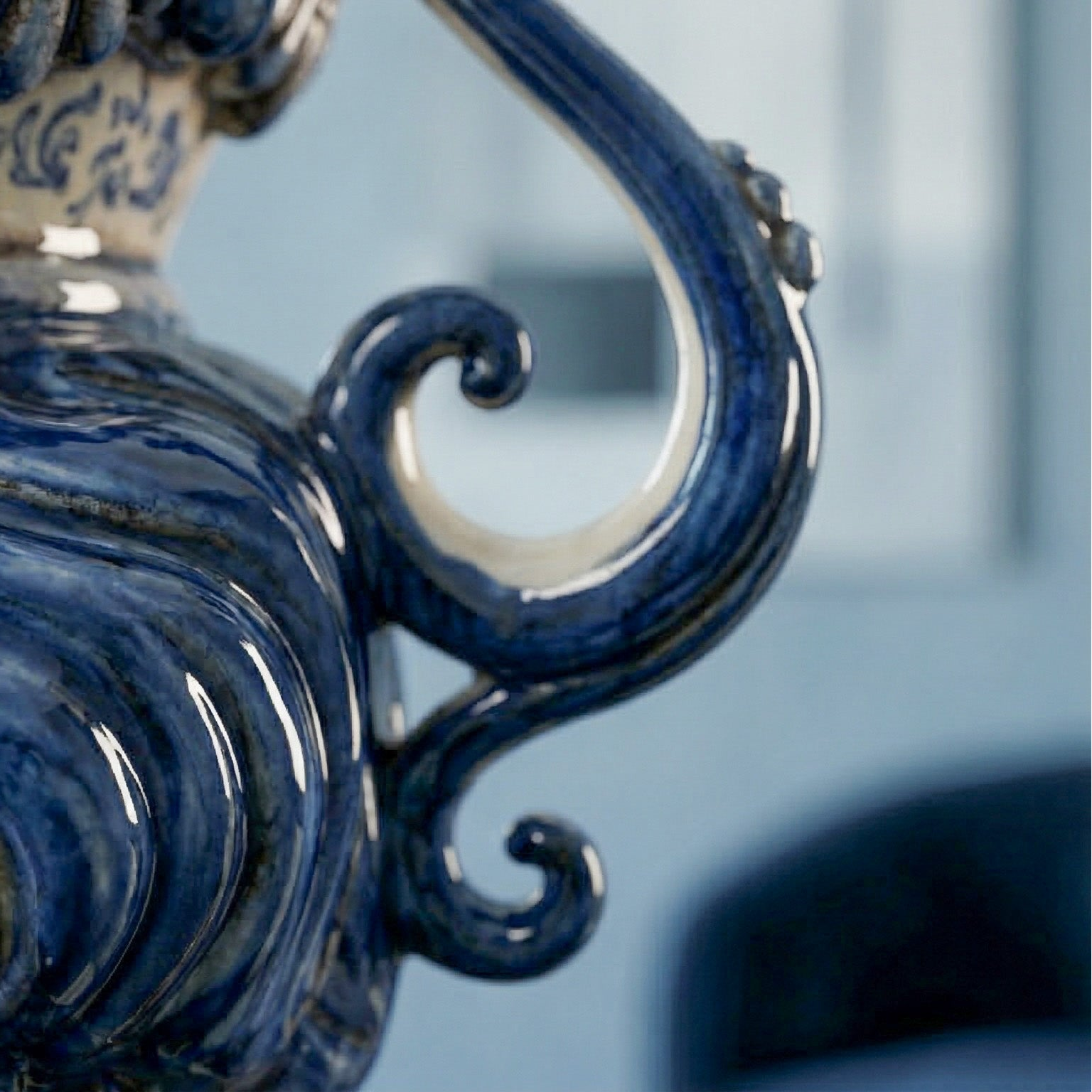 Moor's Head Vase Candle Holder H 40 cm / 15.7", White Man, Mono Blue – Testa di Moro from Caltagirone, Sicily