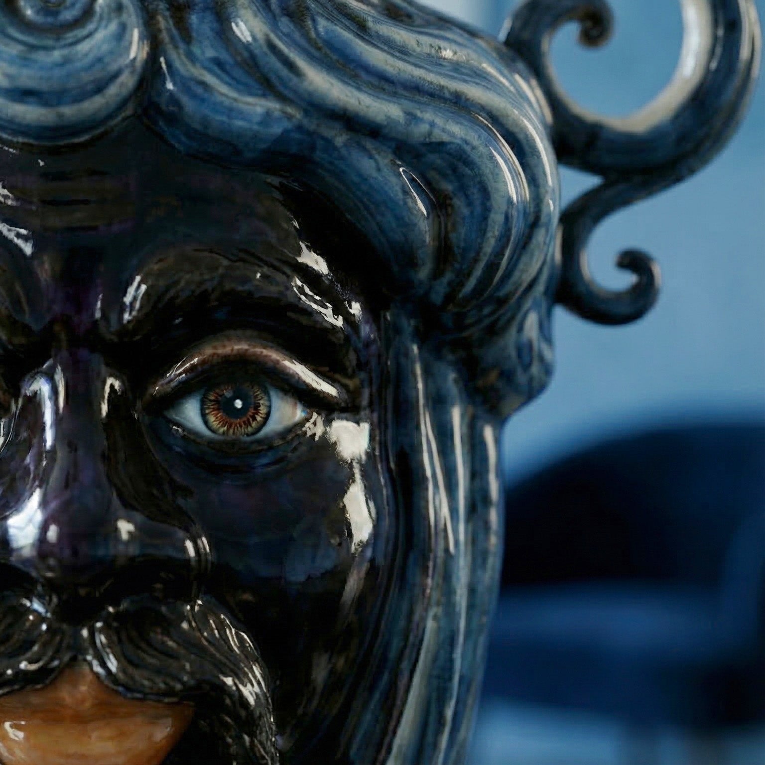 Moor's Head Vase Candle Holder H 40 cm / 15.7", Moro Man, Mono Blue – Testa di Moro from Caltagirone, Sicily