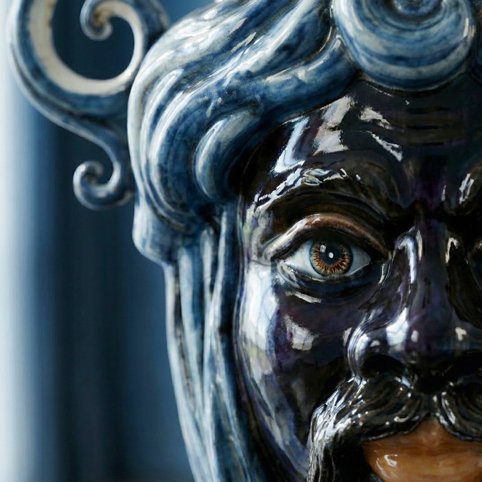 Moor's Head Vase Candle Holder H 40 cm / 15.7", Moro Man, Mono Blue – Testa di Moro from Caltagirone, Sicily