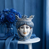 Testa di Moro con Perline, Donna, Mono Blu. Ceramiche Sofia, Caltagirone
