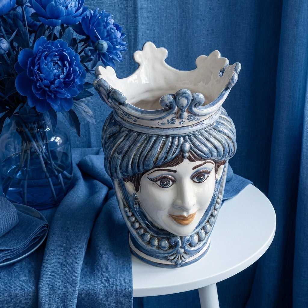 Head h 25 with beads monochrome of blue female