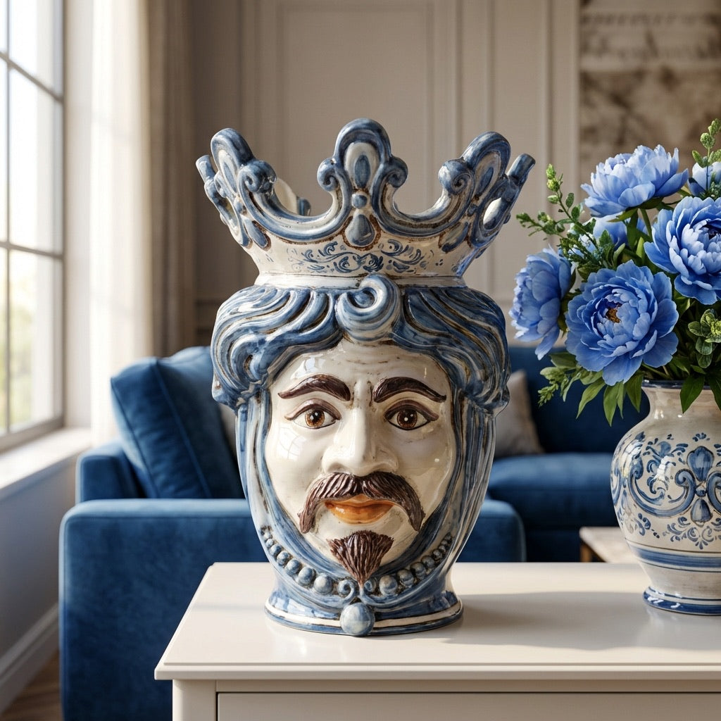 Head h 40 w/white male blue mono beads