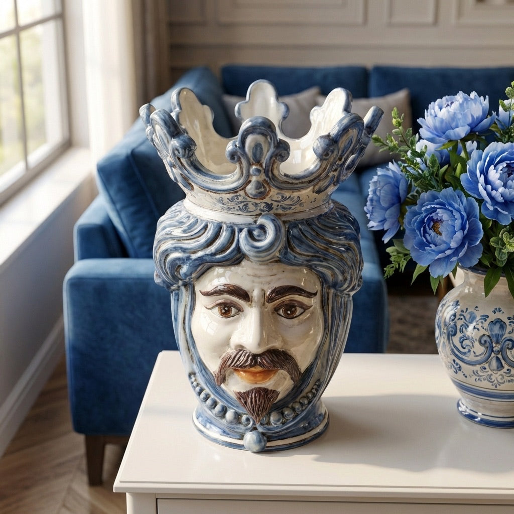 Head h 40 w/white male blue mono beads