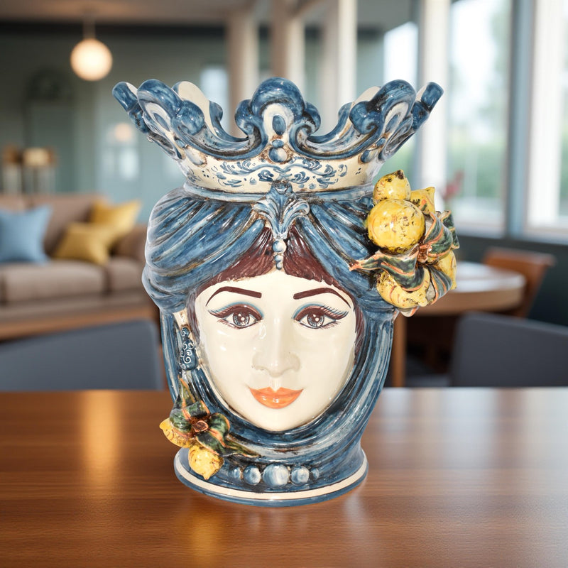 Sicilian ceramic "Moor's head" with sicilian lemons from Caltagirone