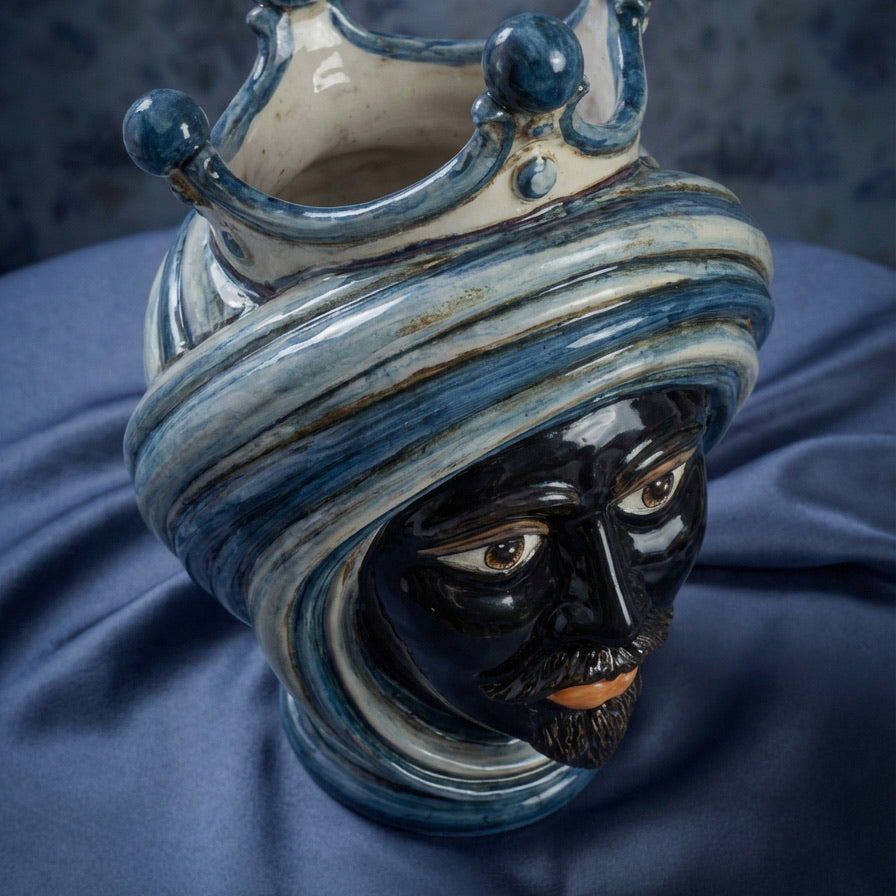 Testa h 30 in mono blu maschio moro - Modern Moorish heads Sofia Ceramiche