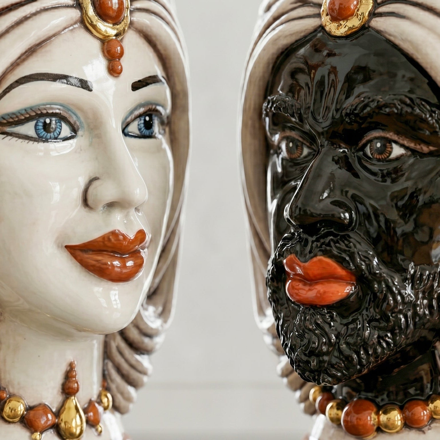 Moor's Head Vase with Turban H 25 cm / 9.8", Woman, Mother of Pearl – Testa di Moro from Caltagirone, Sicily