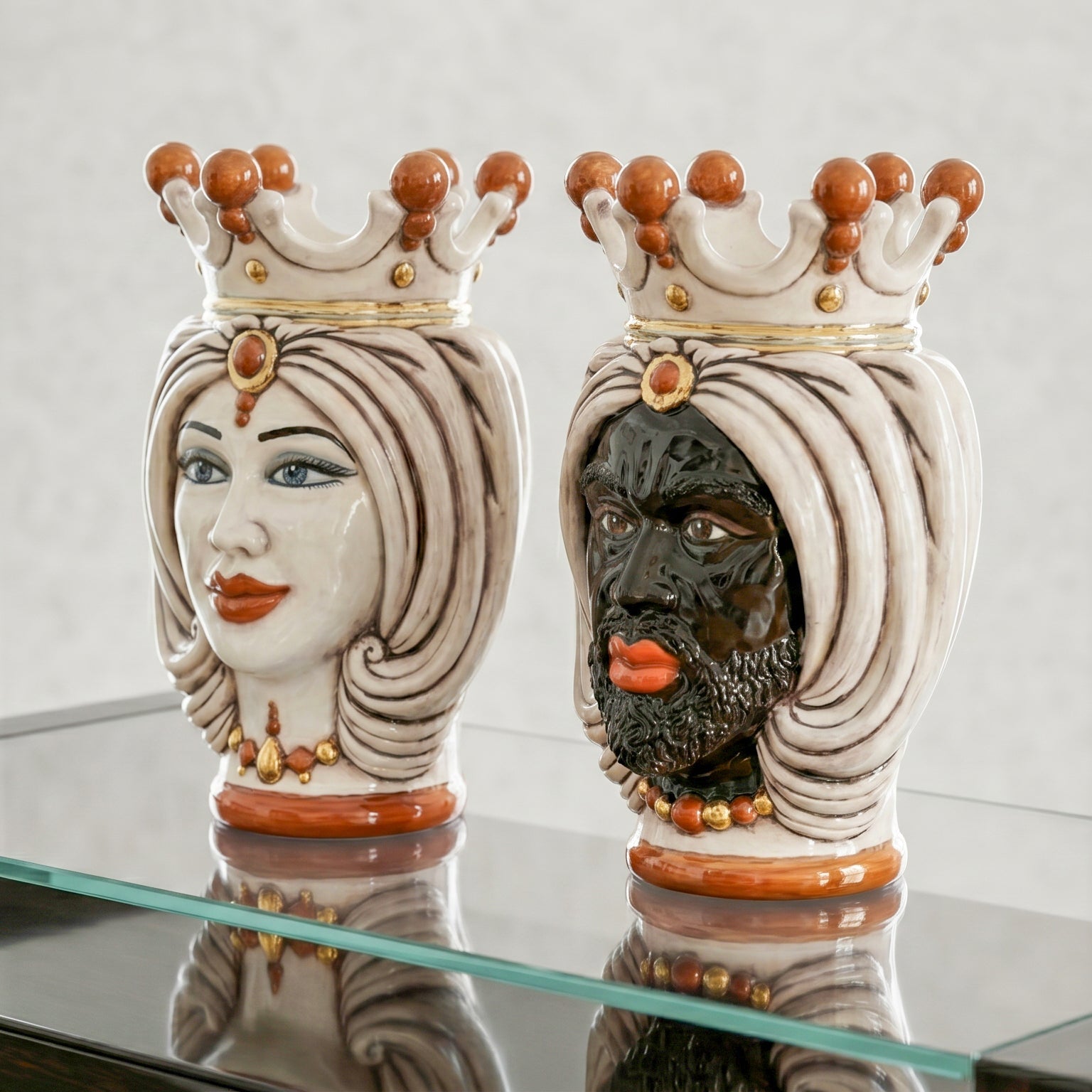 Moor's Head Vase with Turban H 25 cm / 9.8", Woman, Mother of Pearl – Testa di Moro from Caltagirone, Sicily