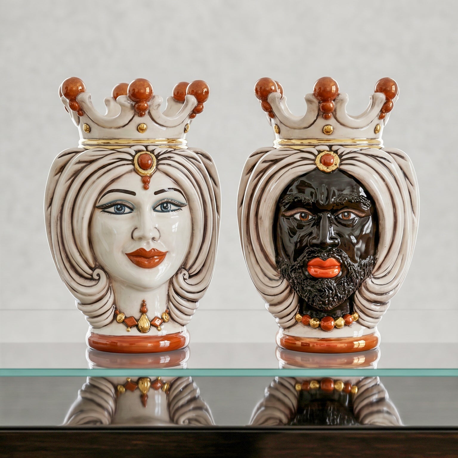 Sicilian Moor's Head with Turban H 25 cm / 9.8", Moro Man, Mother of Pearl – Testa di Moro from Caltagirone, Sicily