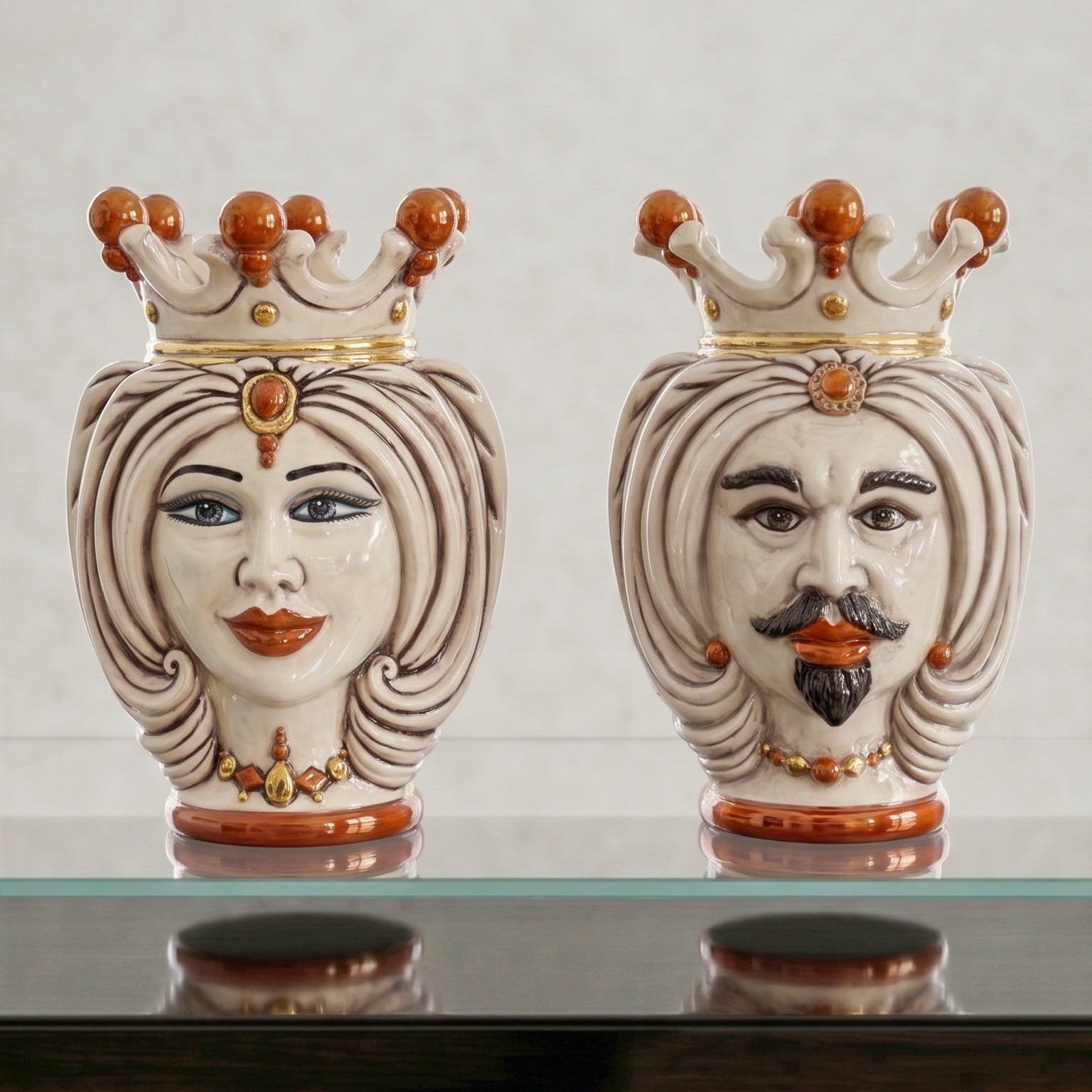 Moor's Head Vase with Turban H 25 cm / 9.8", White Man, Mother of Pearl – Testa di Moro from Caltagirone, Sicily