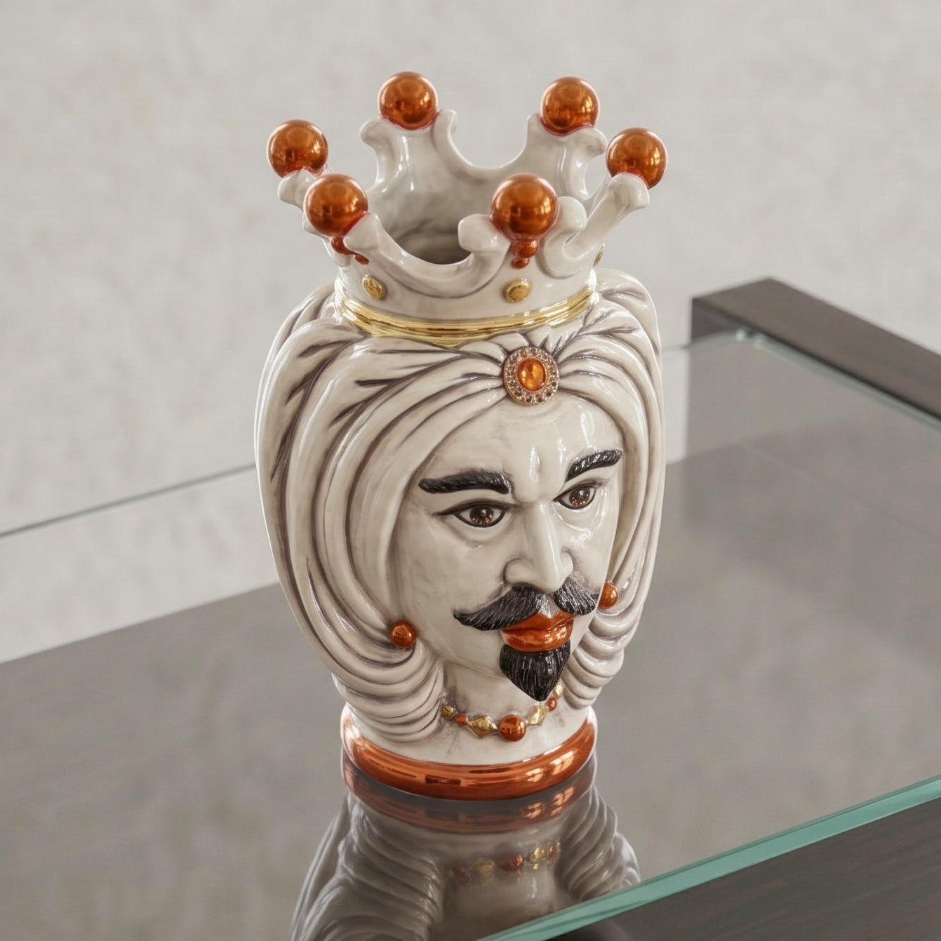 Moor's Head Vase with Turban H 25 cm / 9.8", White Man, Mother of Pearl – Testa di Moro from Caltagirone, Sicily