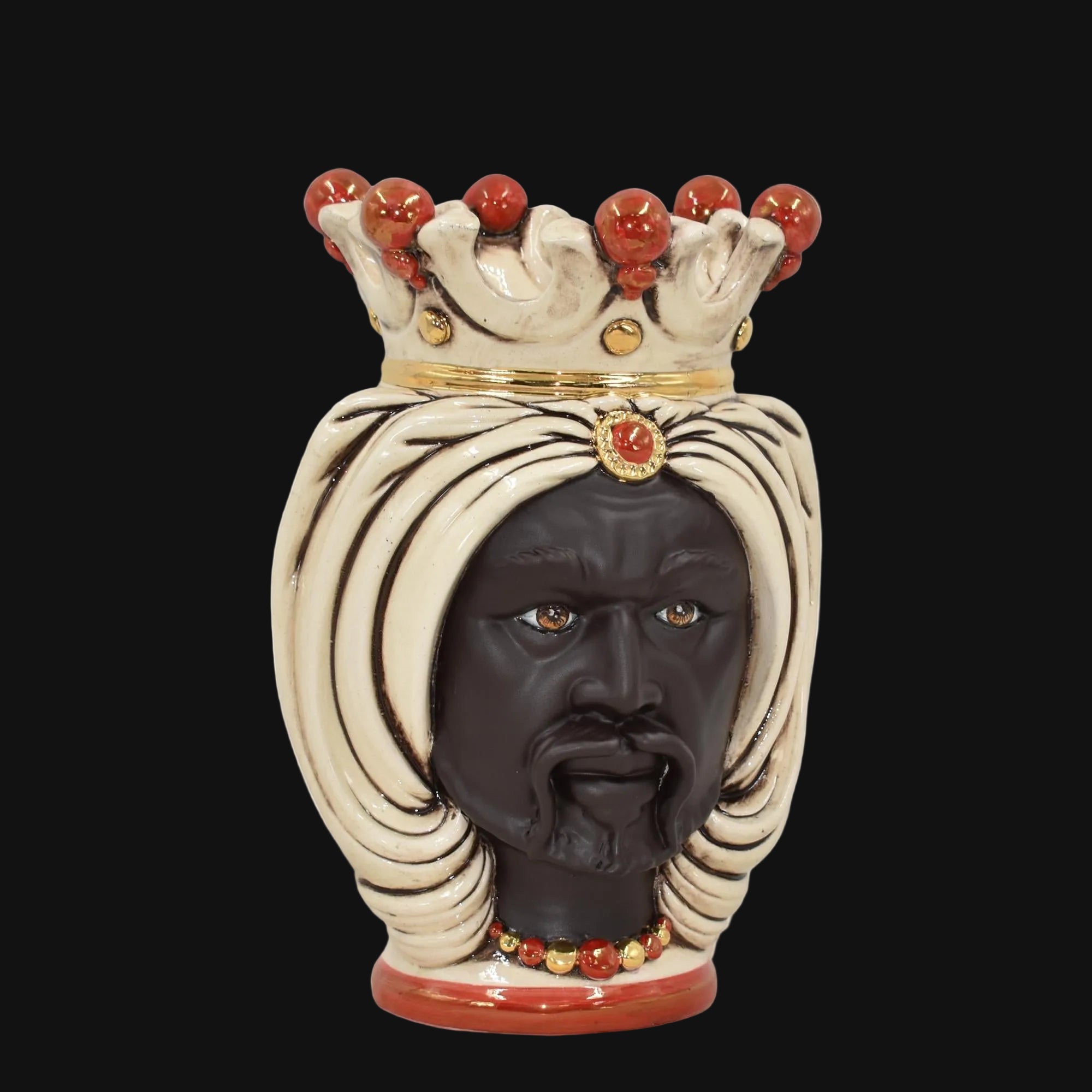 Testa di Moro with Turban H 25 cm / 9¾" — Moro Male, Antique Mother of Pearl & Gold | Sicilian Ceramic
