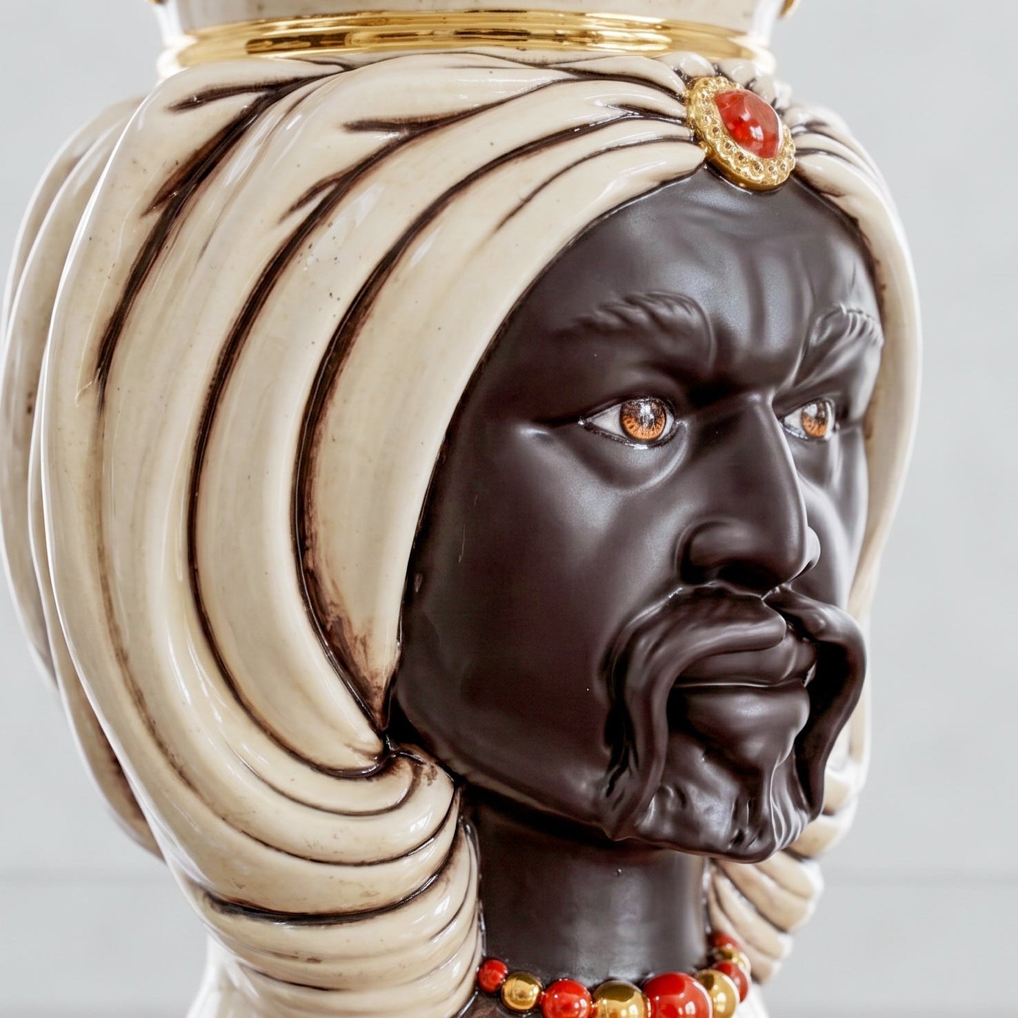 Testa di Moro with Turban H 25 cm / 9¾" — Moro Male, Antique Mother of Pearl & Gold | Sicilian Ceramic