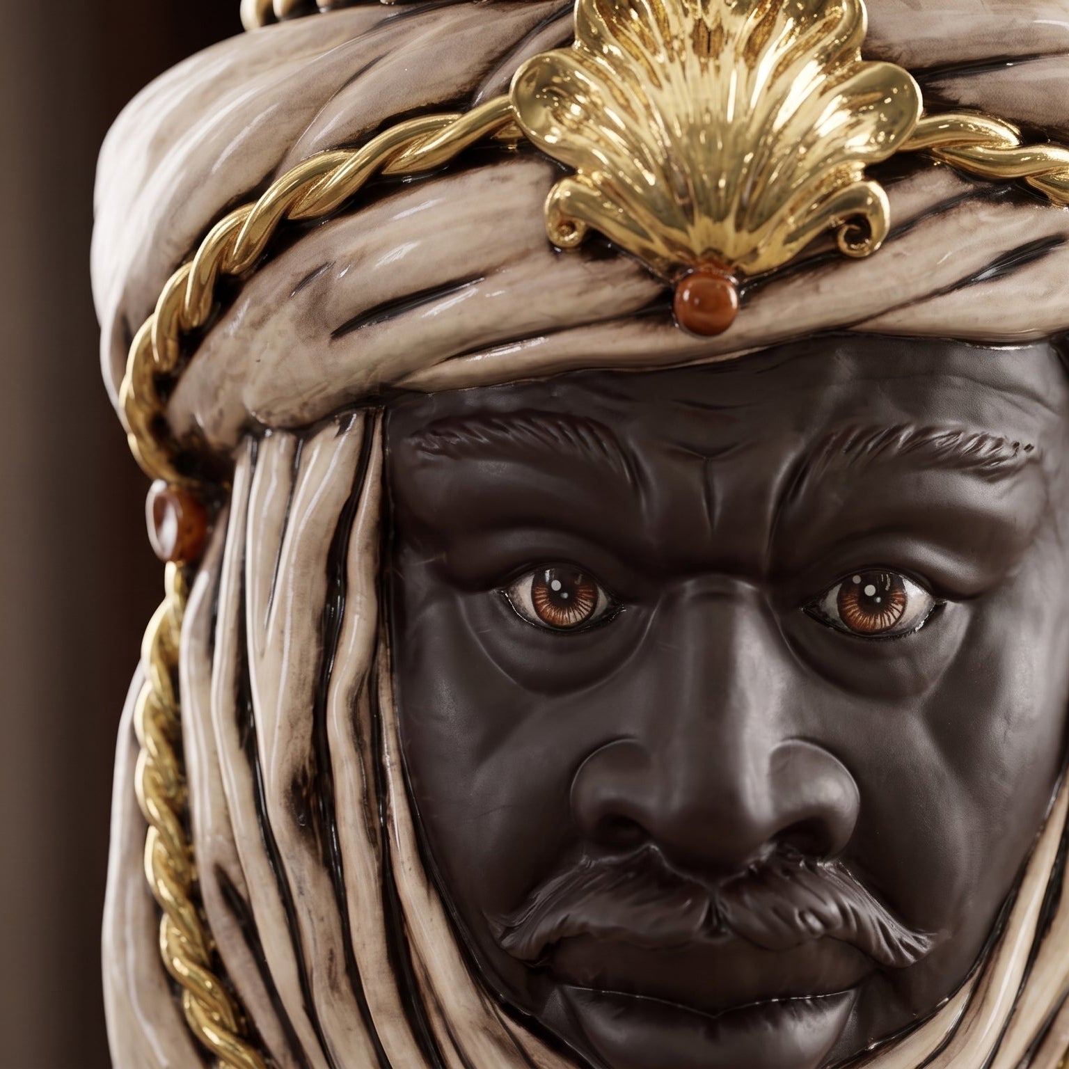 Sicilian Head Vase H 48 cm / 18.9", Moro Man, Antique Mother of Pearl Gold – Testa di Moro from Caltagirone, Sicily
