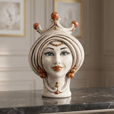 Sicilian Moor's Head with Beads H 30 cm / 11¾", Female, Antique Mother of Pearl, Gold and Lustres – Testa di Moro from Caltagirone, Sicily