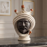 Sicilian Moor's Head with Beads H 30 cm / 11¾", Matte Moro, Antique Mother of Pearl, Gold and Lustres – Testa di Moro from Caltagirone, Sicily