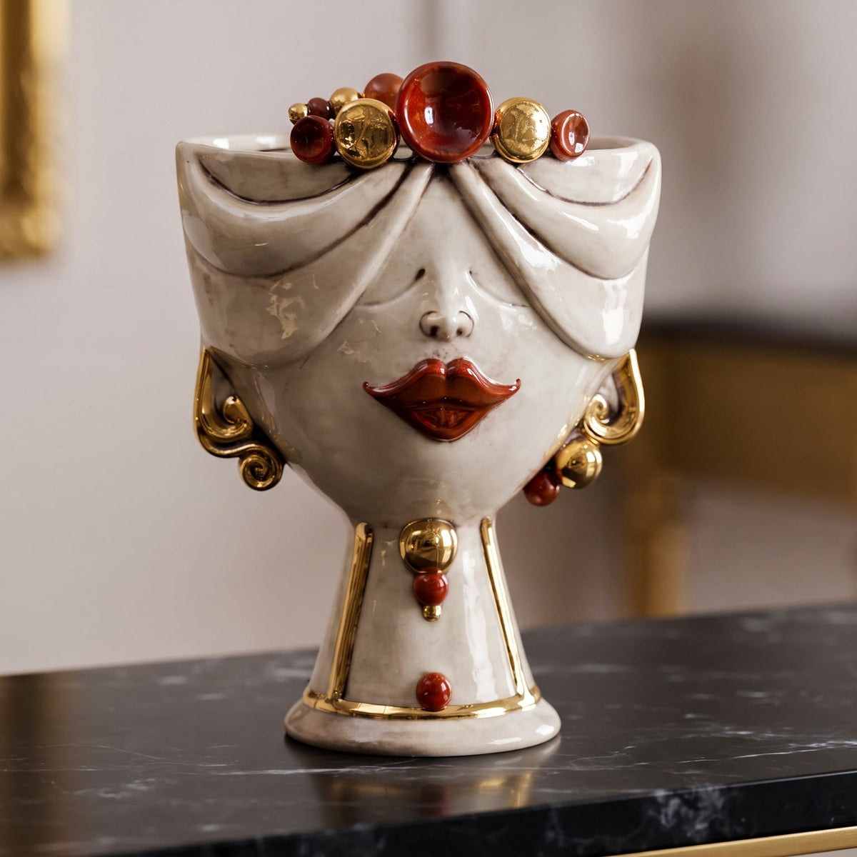 Zahira Sicilian Head Vase H 30 cm / 11.8" – Testa di Moro from Caltagirone, Sicily