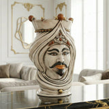 Moor's Head Vase with Turban H 45 cm / 17¾", White Male, Antique Mother of Pearl, Gold and Lustres – Testa di Moro from Caltagirone, Sicily