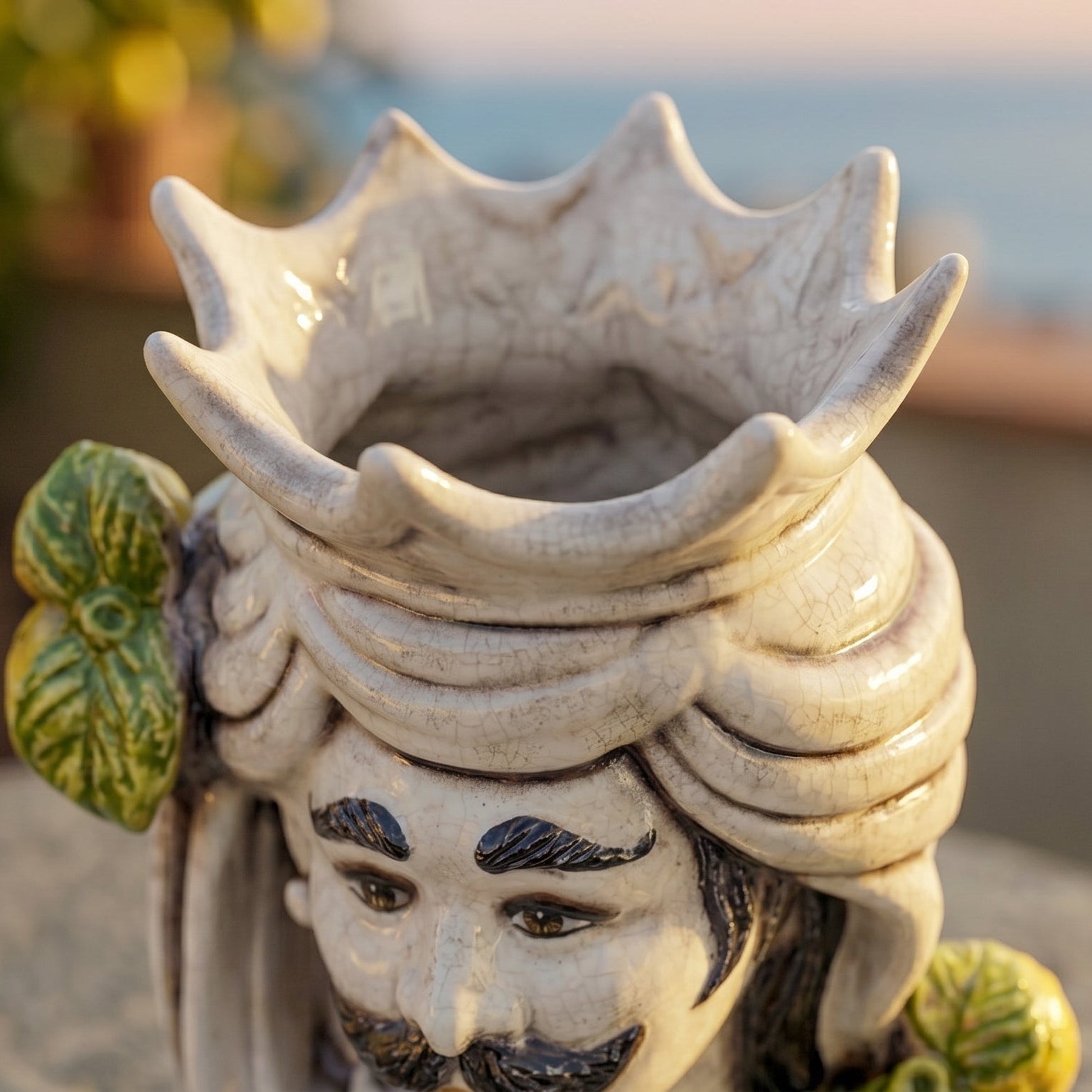 Testa di Moro H 15 cm / 5¾" — White Male, Sicilian Lemons & Coloured Mother of Pearl | Sicilian Ceramic