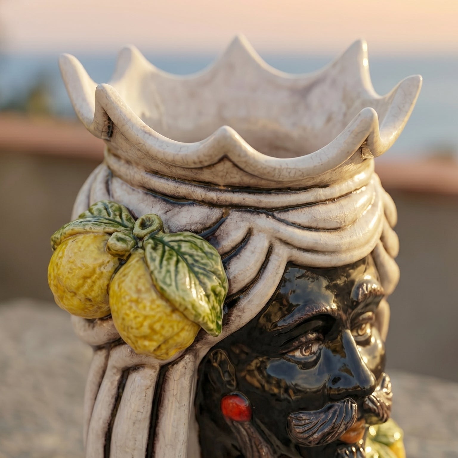 Testa di Moro H 15 cm / 5¾" — Moro Male, Sicilian Lemons & Coloured Mother of Pearl | Sicilian Ceramic