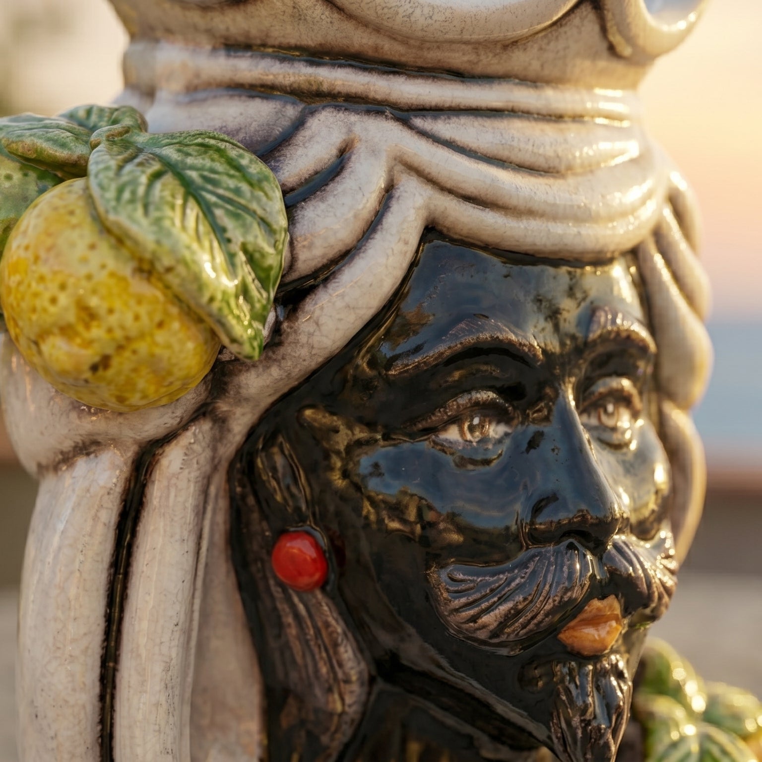 Testa di Moro H 15 cm / 5¾" — Moro Male, Sicilian Lemons & Coloured Mother of Pearl | Sicilian Ceramic