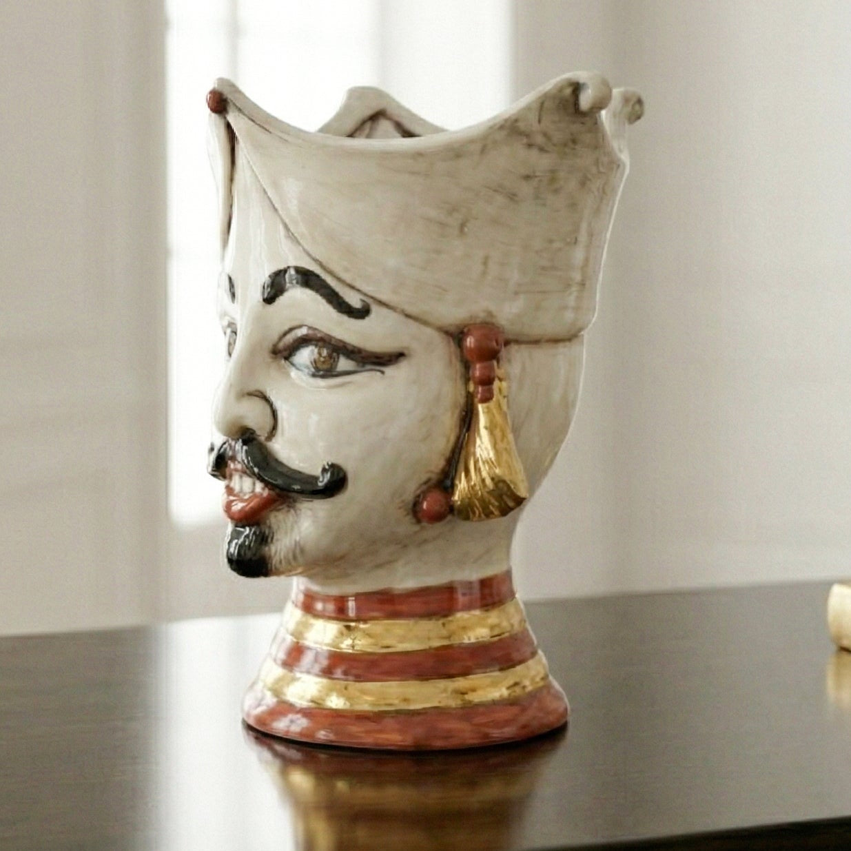 Aisha Sicilian Moor's Head H 25 cm / 9.8", Man, Antique Mother of Pearl – Testa di Moro from Caltagirone, Sicily