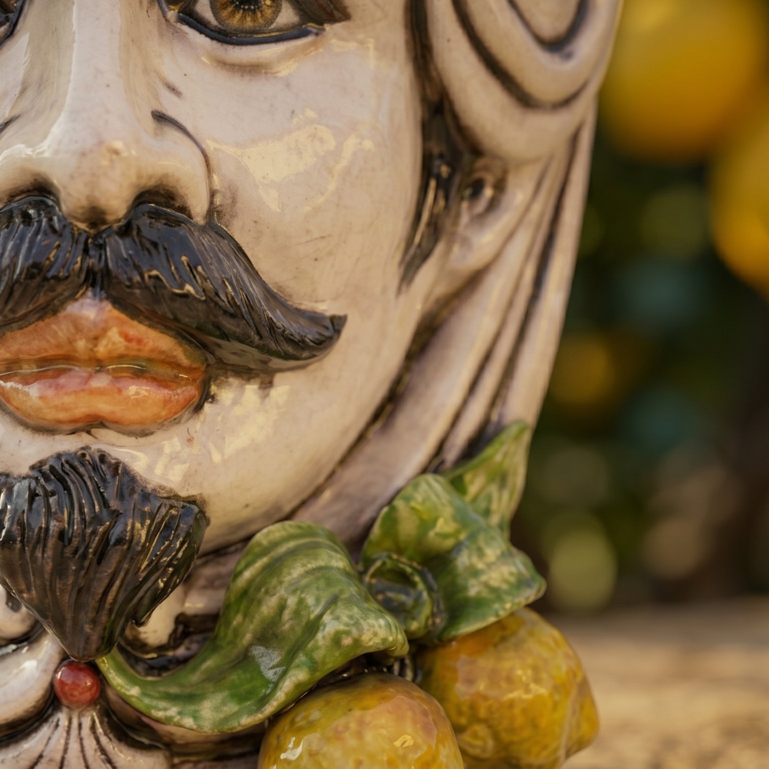 Sicilian Moor's Head with Lemons H 25 cm / 9.8", Man, Mother of Pearl – Testa di Moro from Caltagirone, Sicily